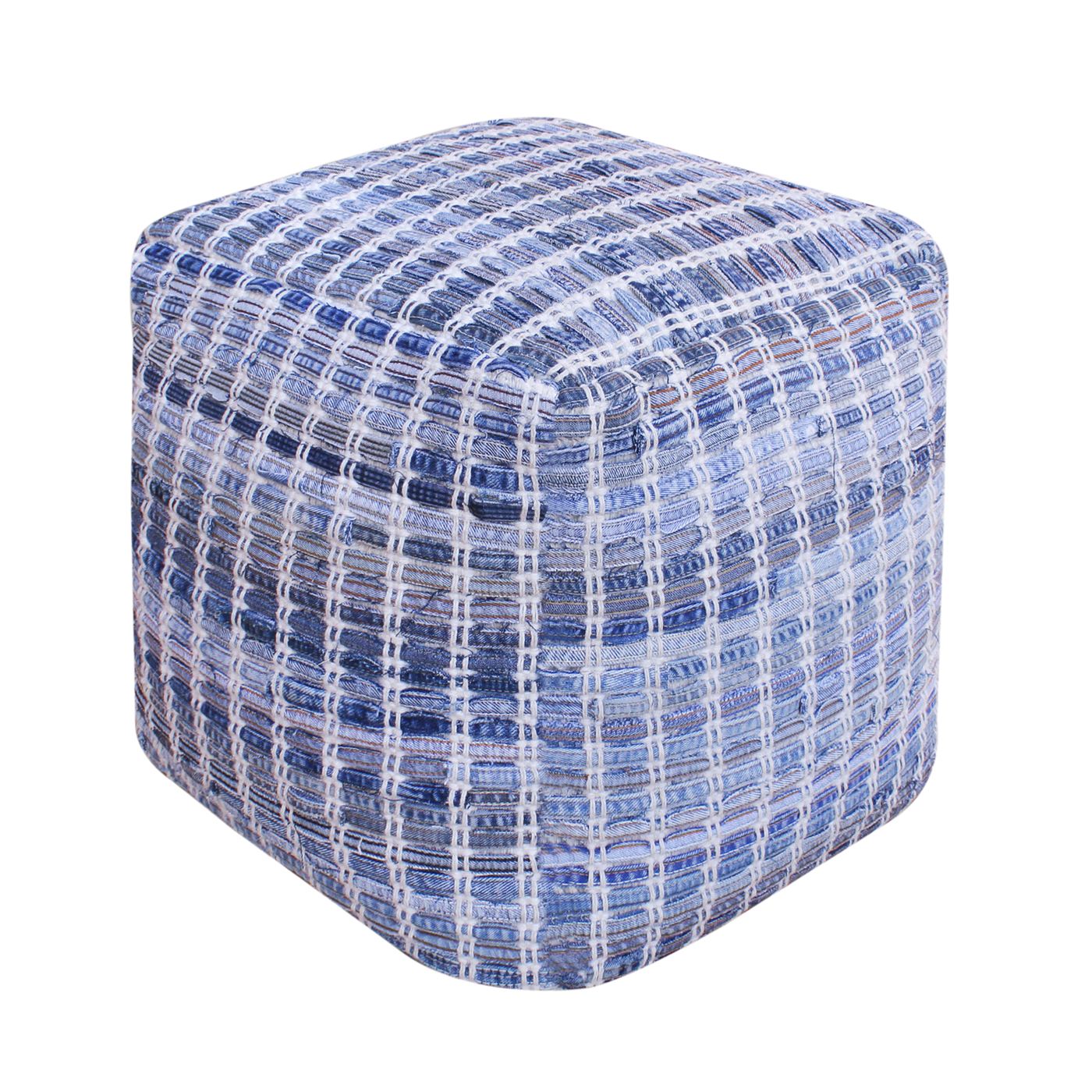 Lehovo Pouf, Denim, Wool, Blue, Pitloom, Flat Weave