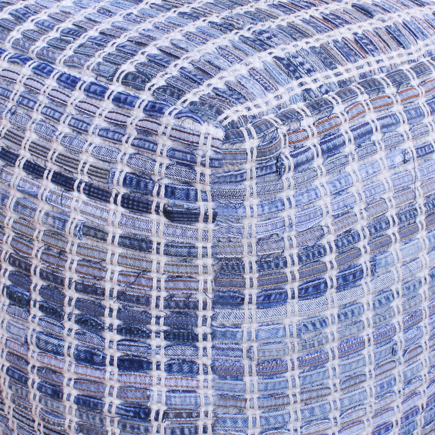 Lehovo Pouf, Denim, Wool, Blue, Pitloom, Flat Weave