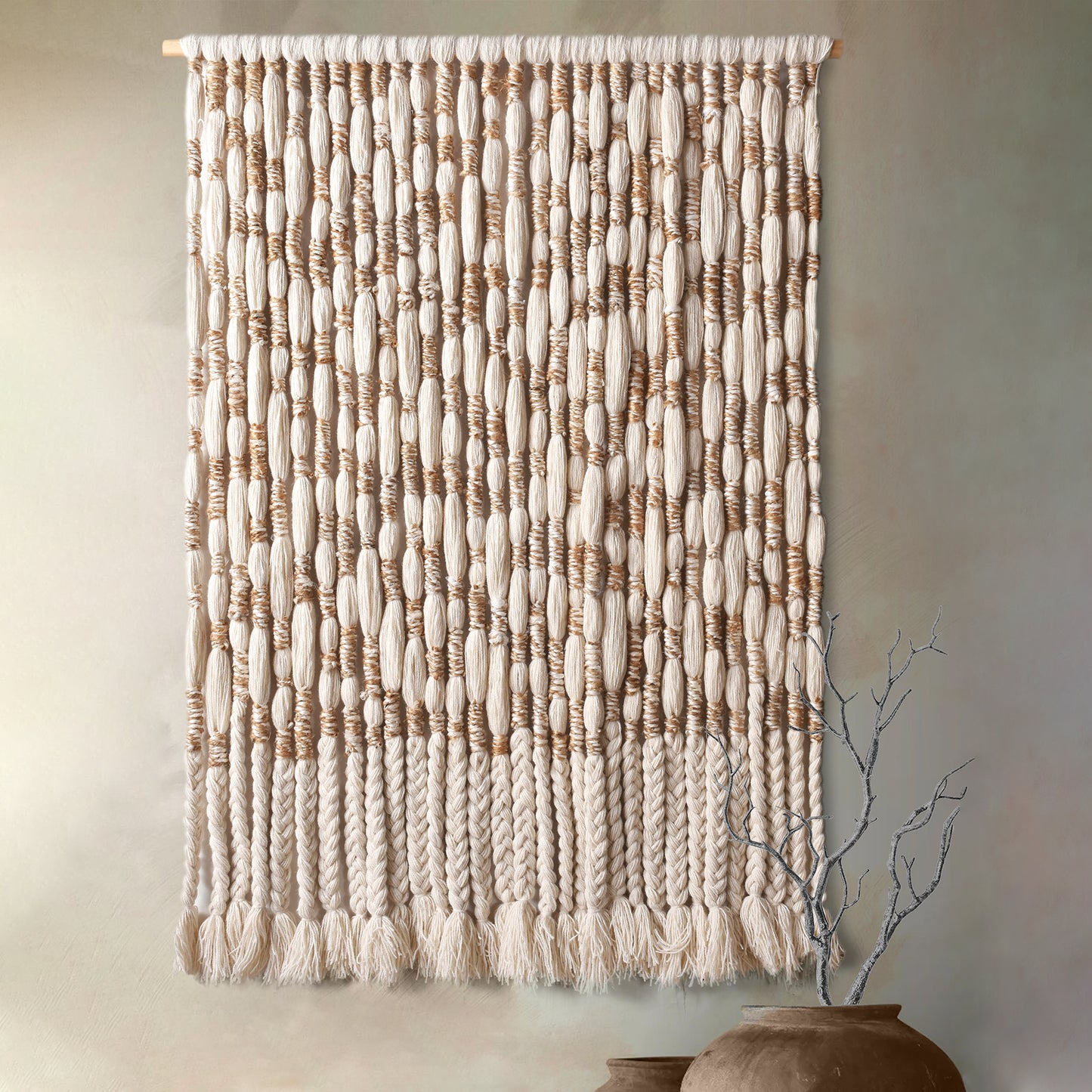 LEYERS WALL HANGING - IVORY/NATURAL - HAND KNITTED WOOL/JUTE