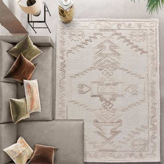 Area Rug, Bedroom Rug, Living Room Rug, Living Area Rug, Indian Rug, Office Carpet, Office Rug, Shop Rug Online, Wool, Natural White, Pitloom, All Cut, tribal