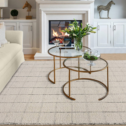 Area Rug, Bedroom Rug, Living Room Rug, Living Area Rug, Indian Rug, Office Carpet, Office Rug, Shop Rug Online, Natural White, Charcoal, Wool, Hand Woven, Handwoven, All Loop, Geometric