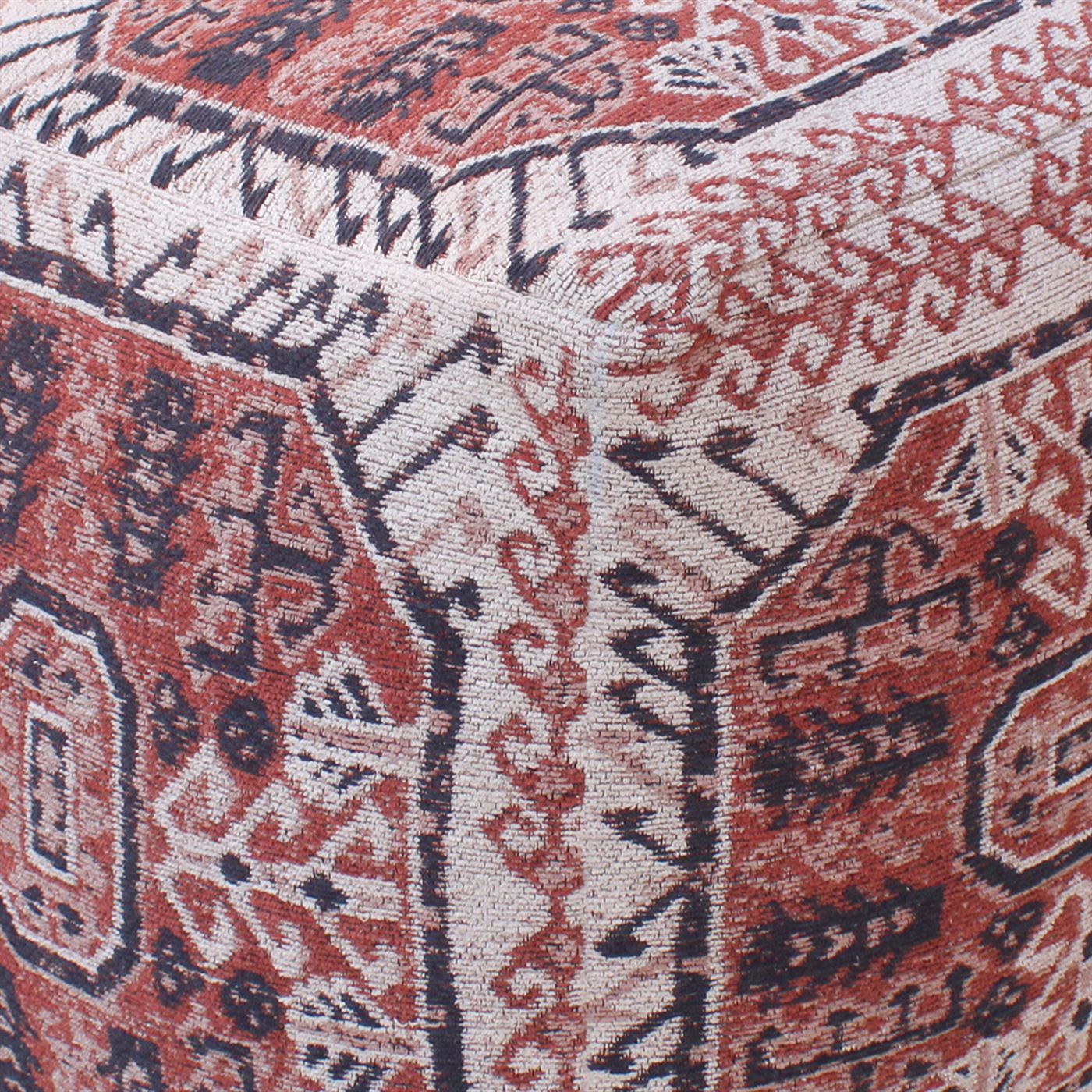 Ligovo-II Pouf, Cotton, Polyester, Natural White, Multi, Jaquard Durry, Flat Weave