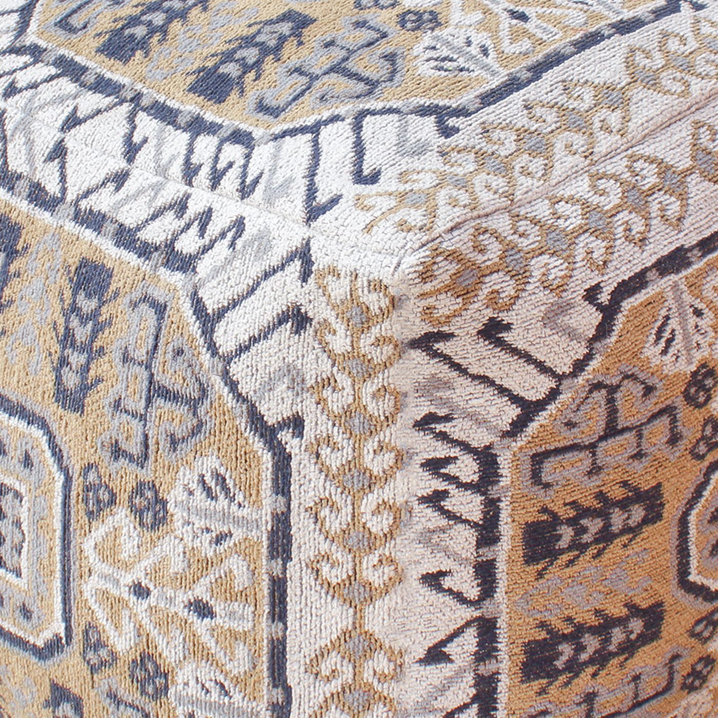 Ligovo - III Pouf, Cotton, Polyester, Grey, Blue, Jaquard Durry, Flat Weave