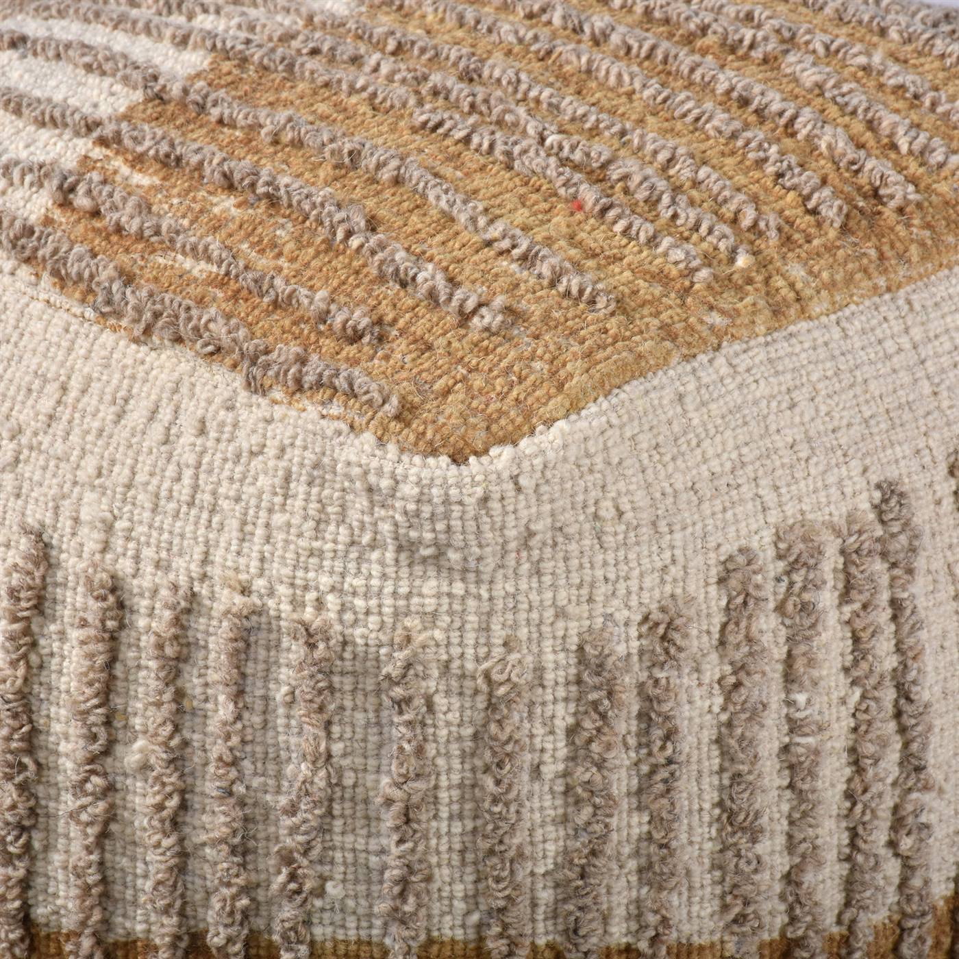 Lilah Pouf, 40x40x40 cm, Natural White, Gold, Wool, Hand Woven, Printed, Handwoven, All Loop