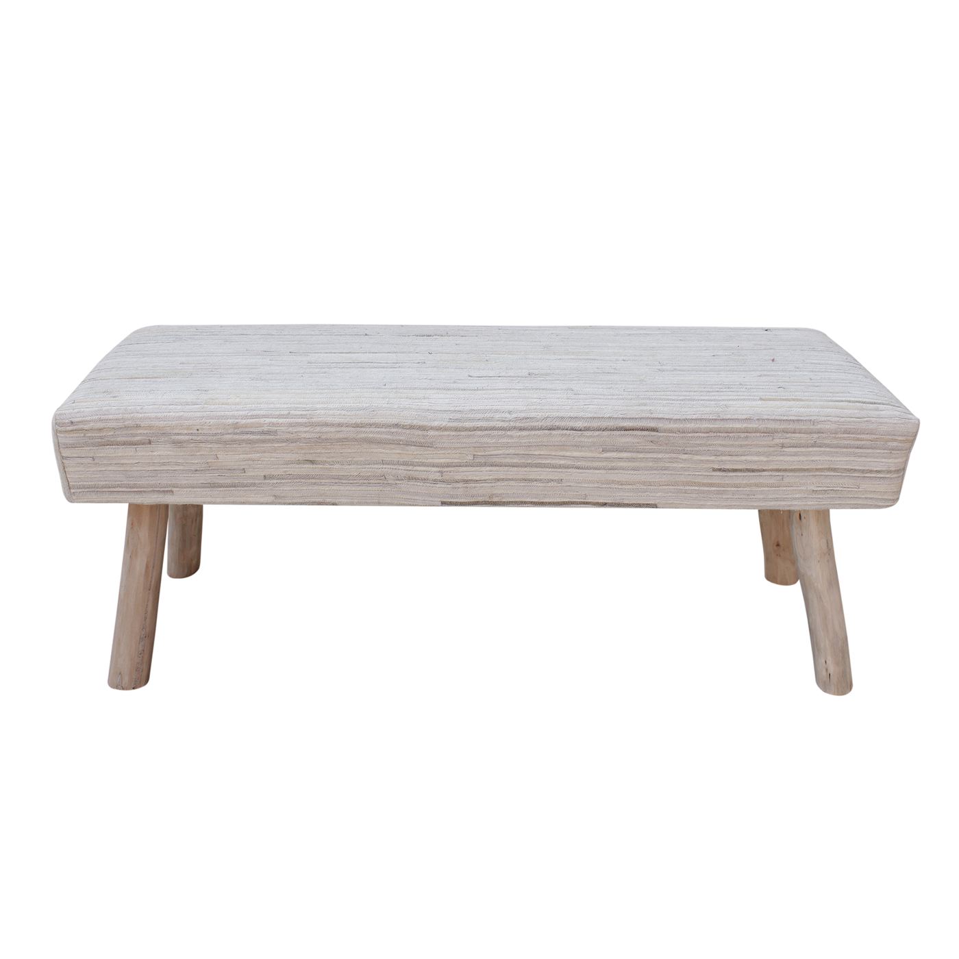 Livia Bench, Hair On Hide, Pearl, Grey, Wooden bench