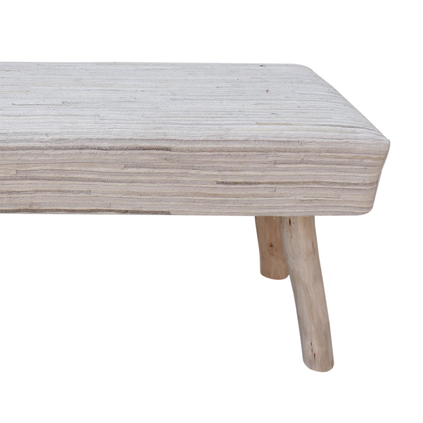 Livia Bench, Hair On Hide, Pearl, Grey, Wooden bench