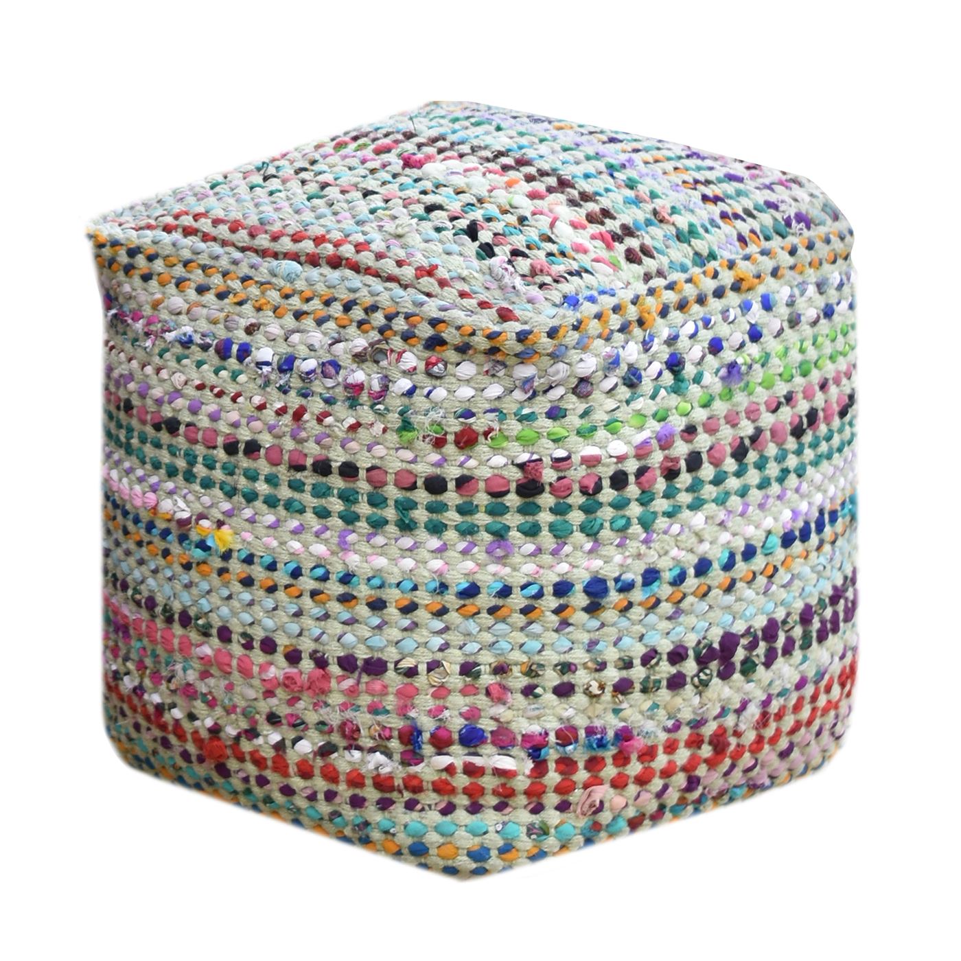 Madrid Pouf, Recycled Cotton Fabric, Sage, PITLOOM / FLAT WEAVE