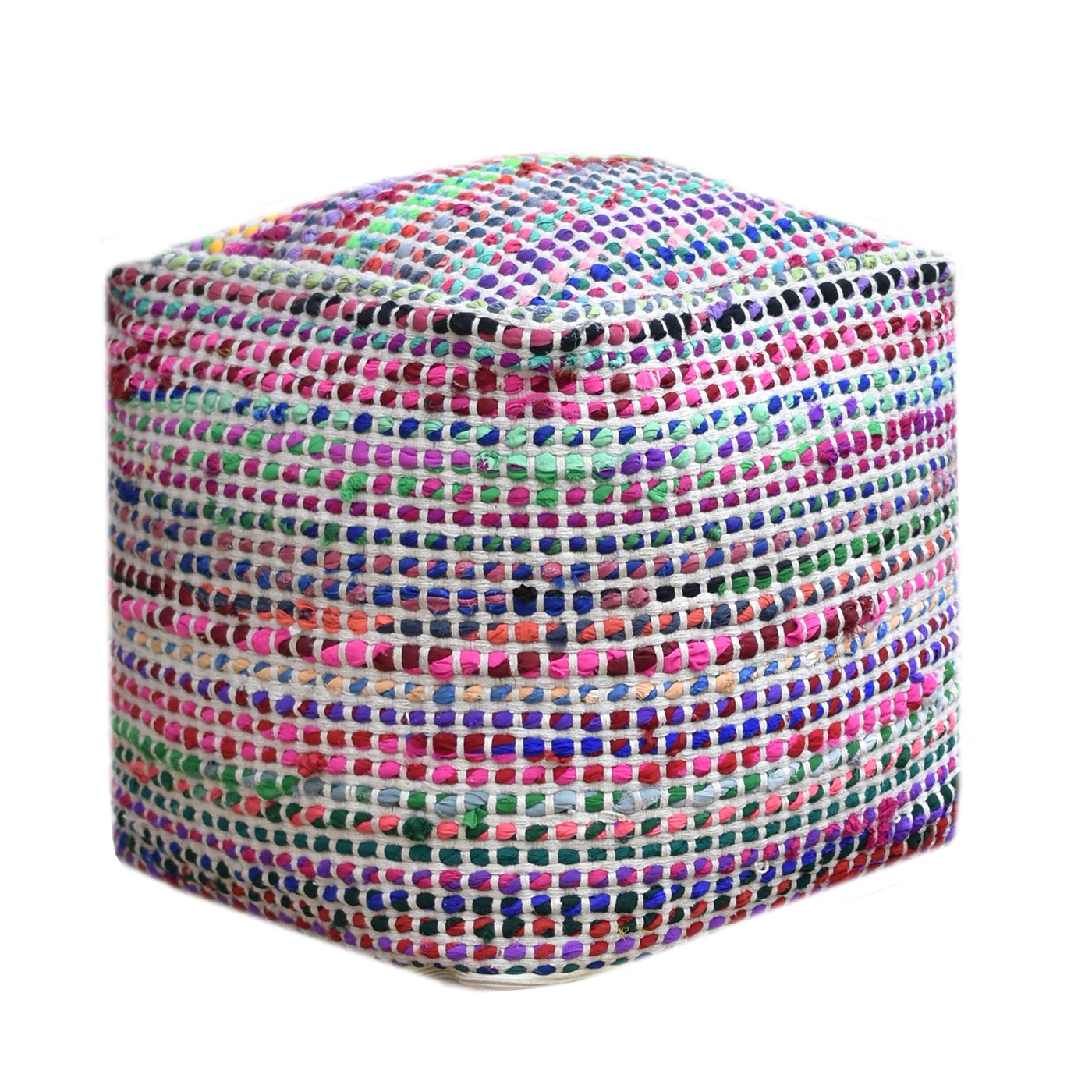 Madrid Pouf, Recycled Cotton Fabric, Ecru, PITLOOM / FLAT WEAVE