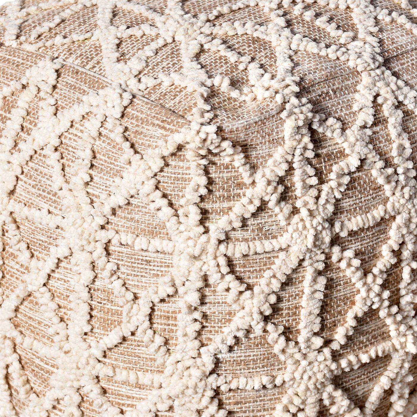 Maloren Pouf, Jute, Cotton, Natural,Natural White, Pitloom, All Loop