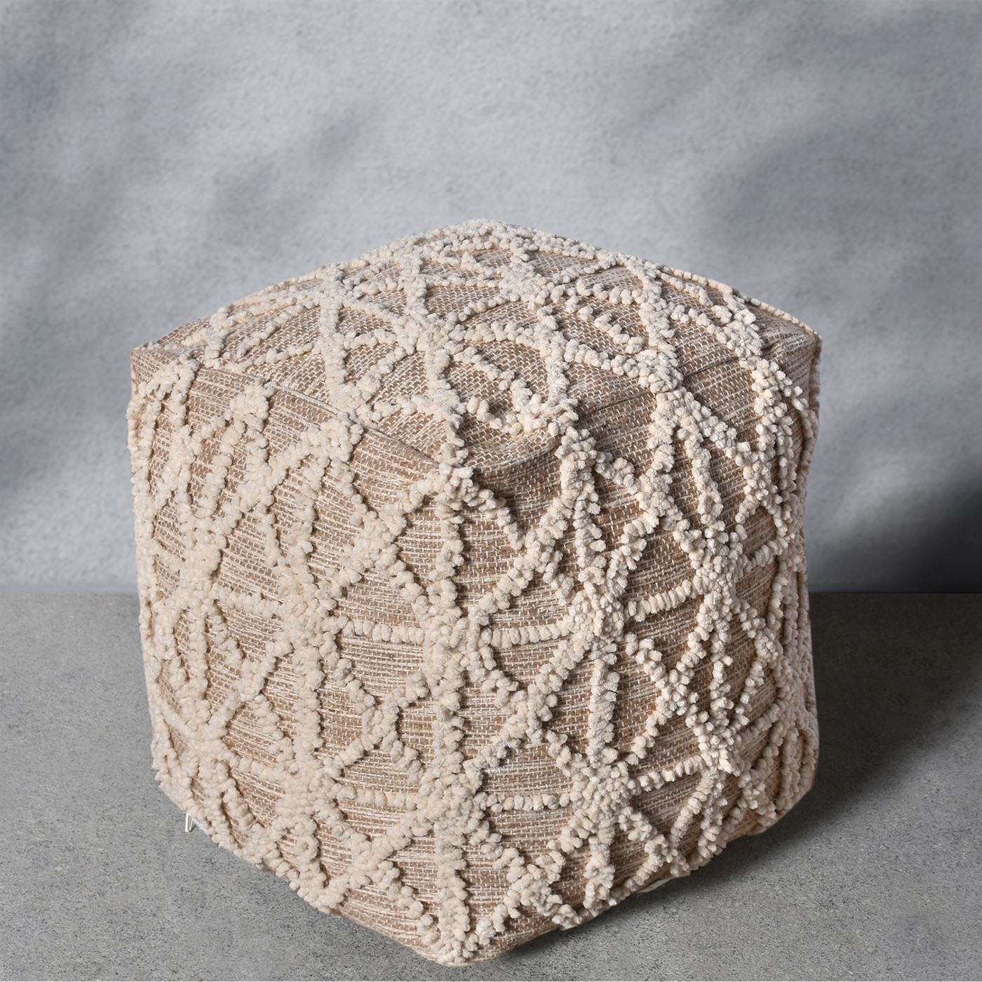 Maloren Pouf, Jute, Cotton, Natural,Natural White, Pitloom, All Loop