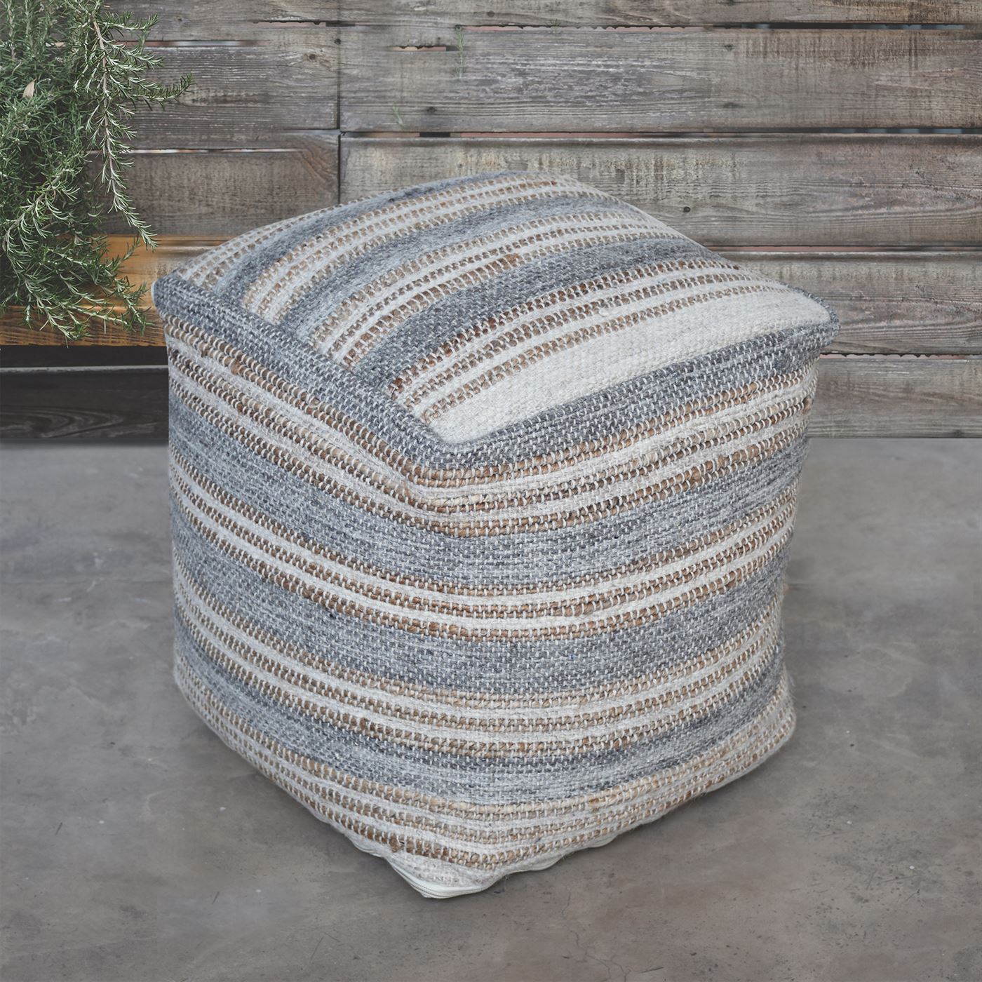 Mana Pouf,  Hemp, Wool, Natural, Grey