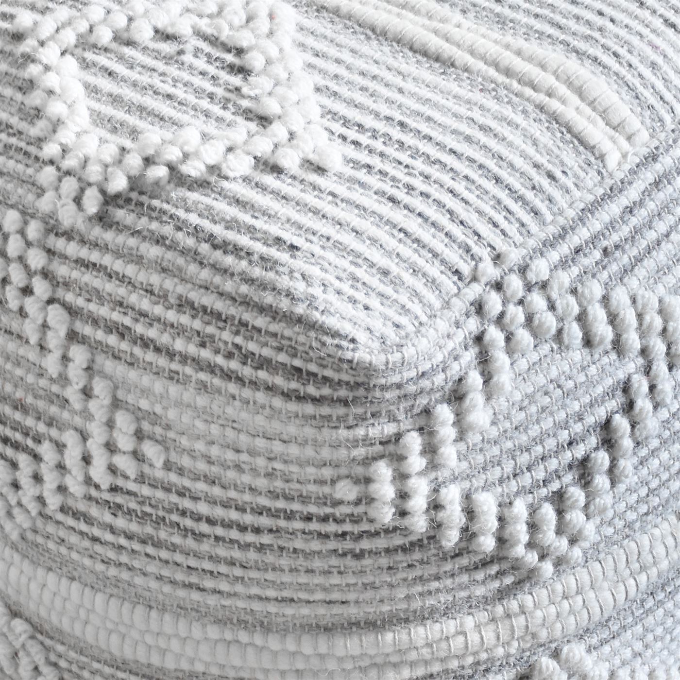Mawes Pouf, Felt Wool, Cotton, Natural White,Grey, Pitloom, All Loop
