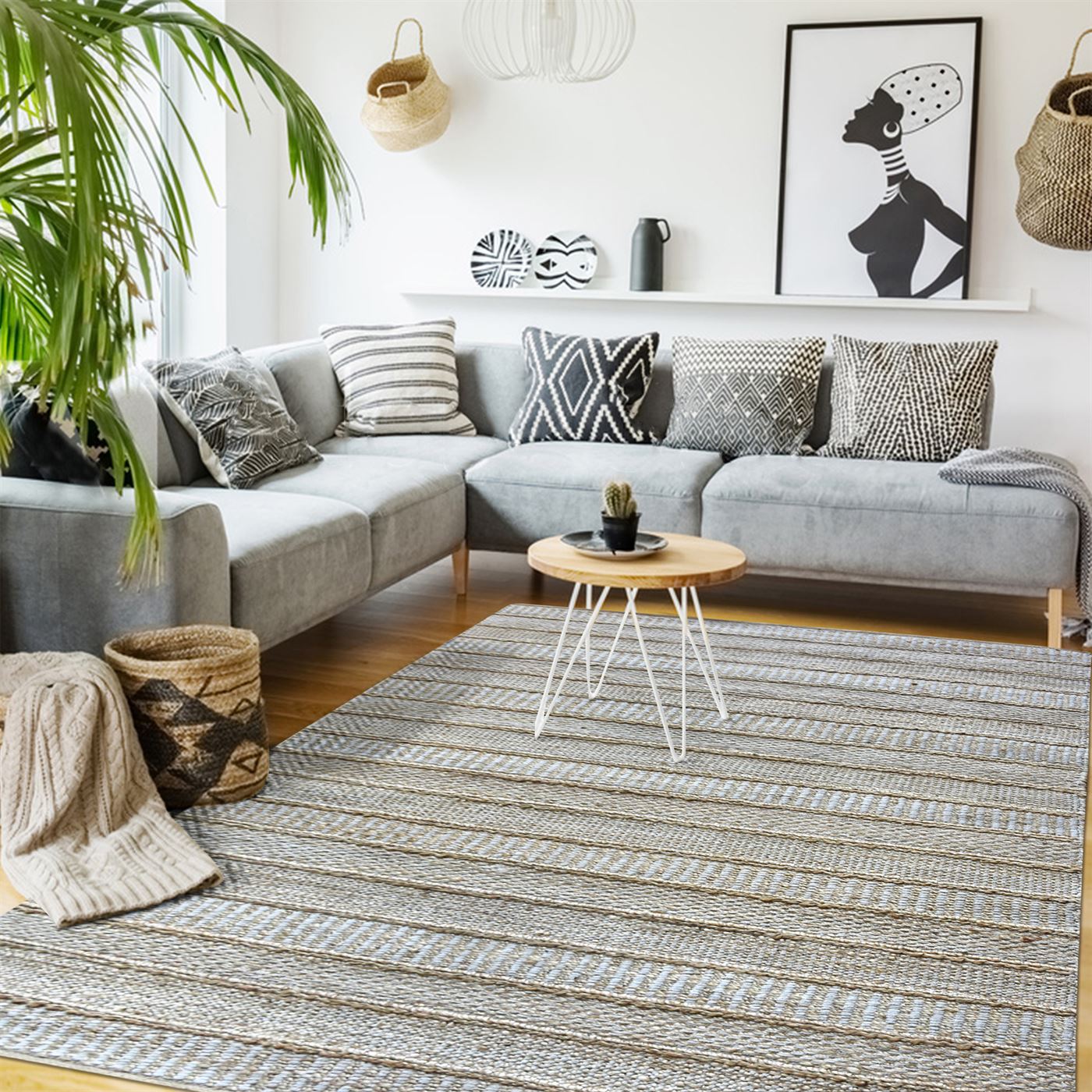 Area Rug, Bedroom Rug, Living Room Rug, Living Area Rug, Indian Rug, Office Carpet, Office Rug, Shop Rug Online, Hemp, Cotton, Natural, Pitloom, Flat Weave, Stripes