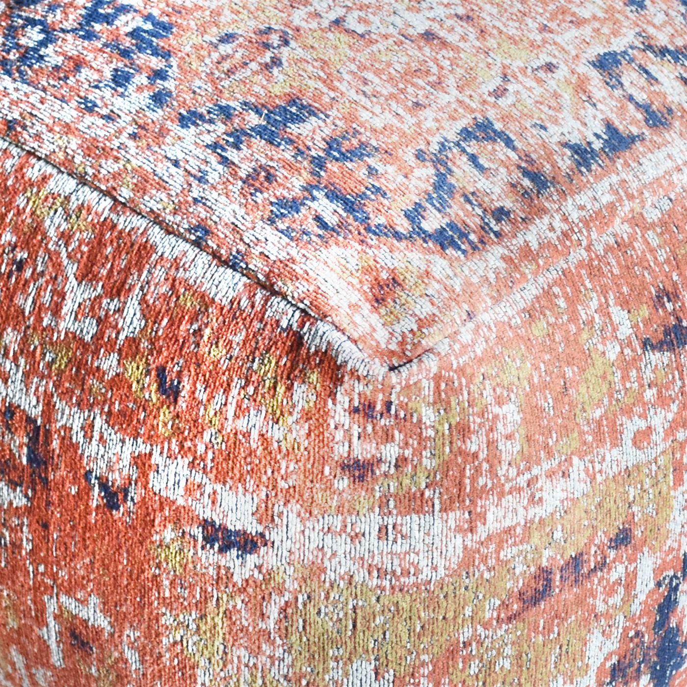 Meron Pouf, Cotton Chenille, Terra,Multi, Jaquard Durry, Flat Weave