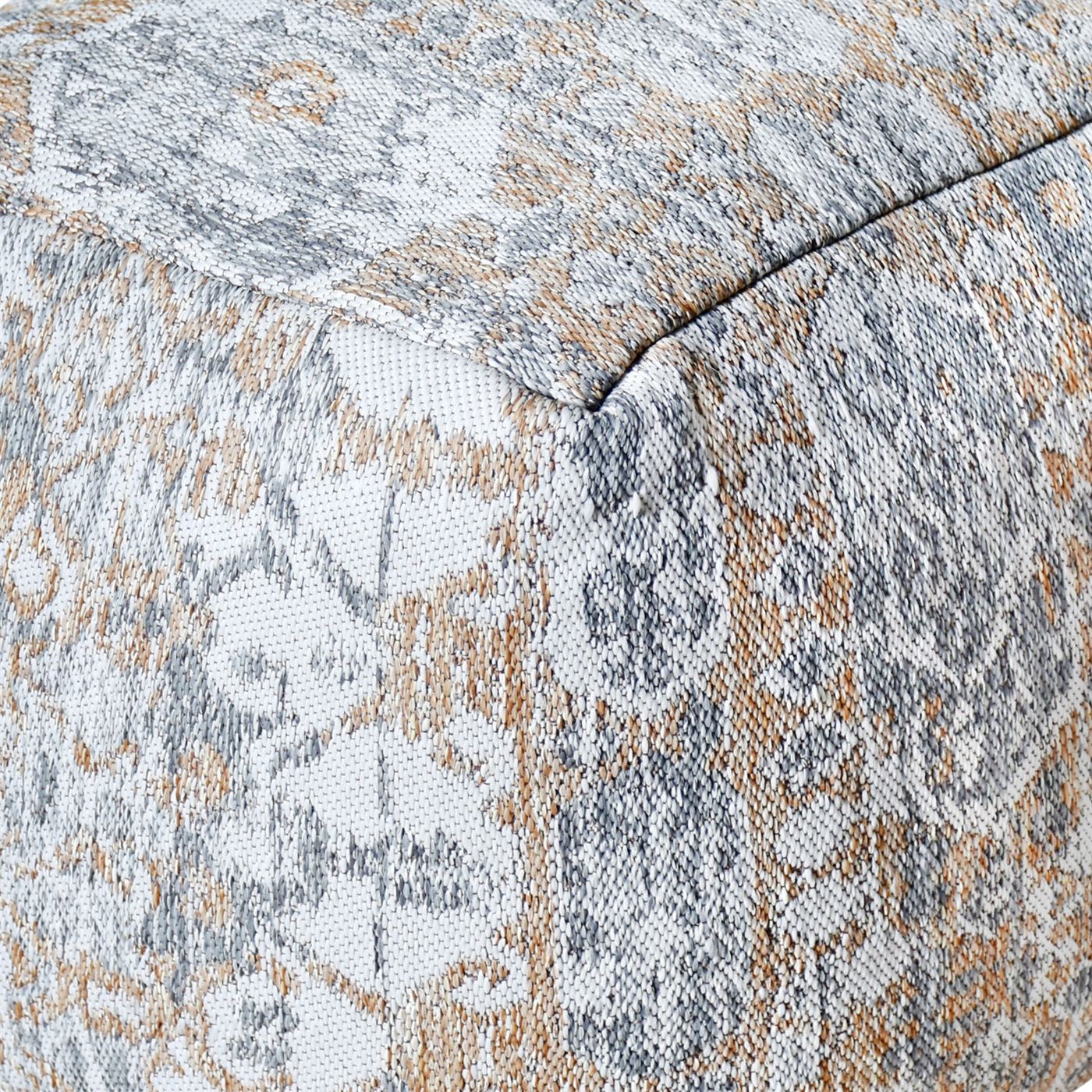 Mihla-III Pouf, Polypropylene, Natural White,Grey,Beige, Jaquard Durry, Flat Weave