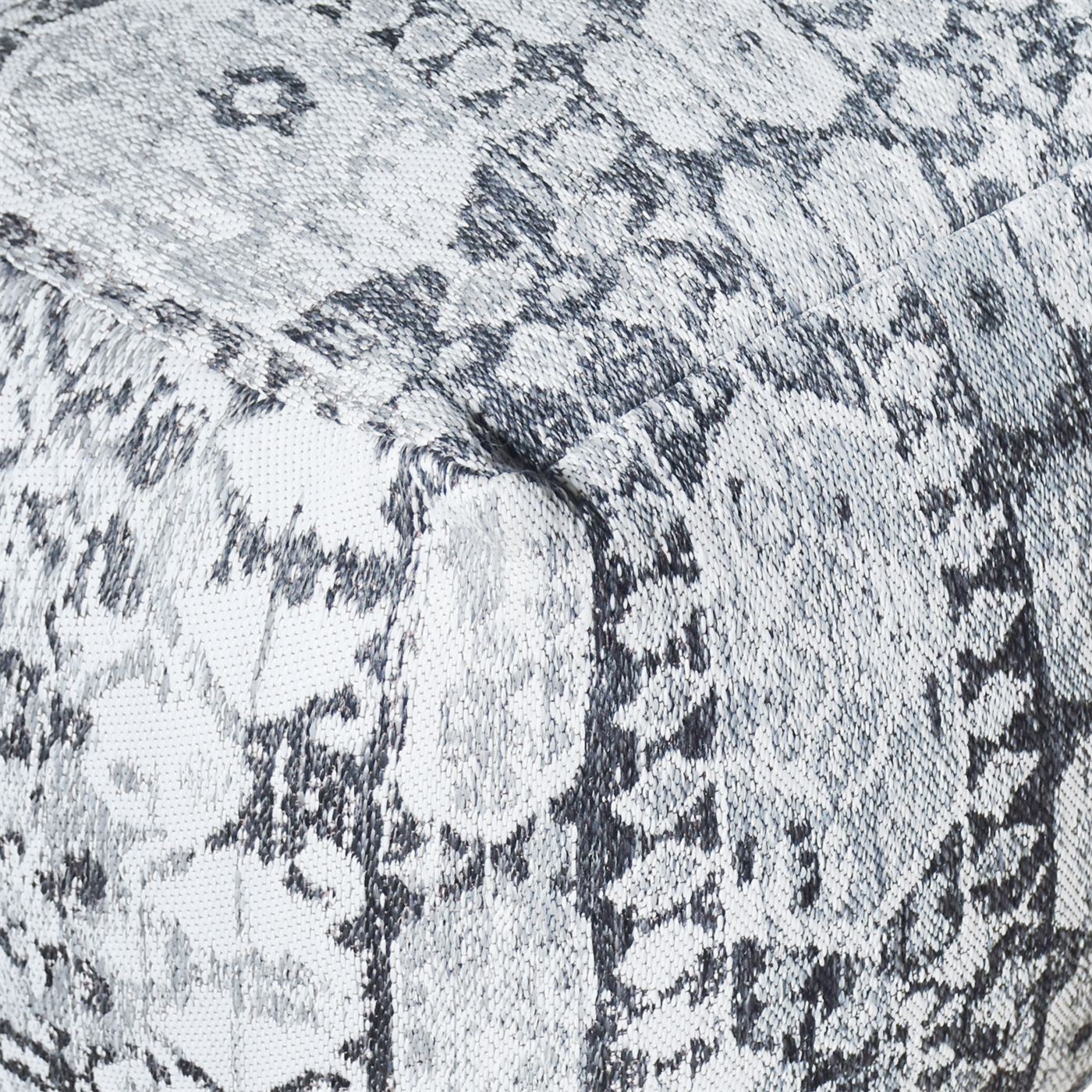 Mihla-III Pouf, Polypropylene, Natural White,Grey, Jaquard Durry, Flat Weave