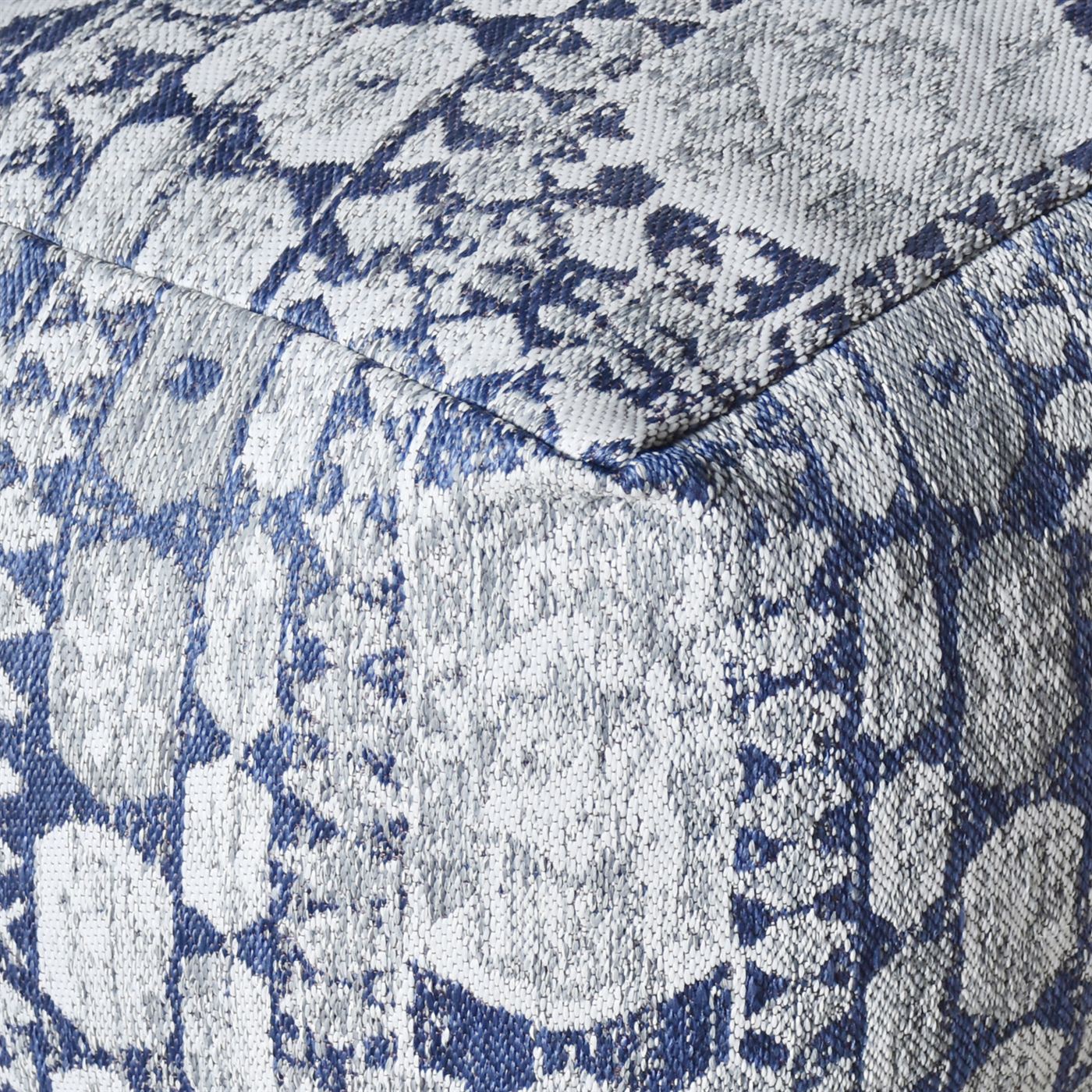 Mihla-III Pouf, Polypropylene, Natural White,Grey,Blue, Jaquard Durry, Flat Weave
