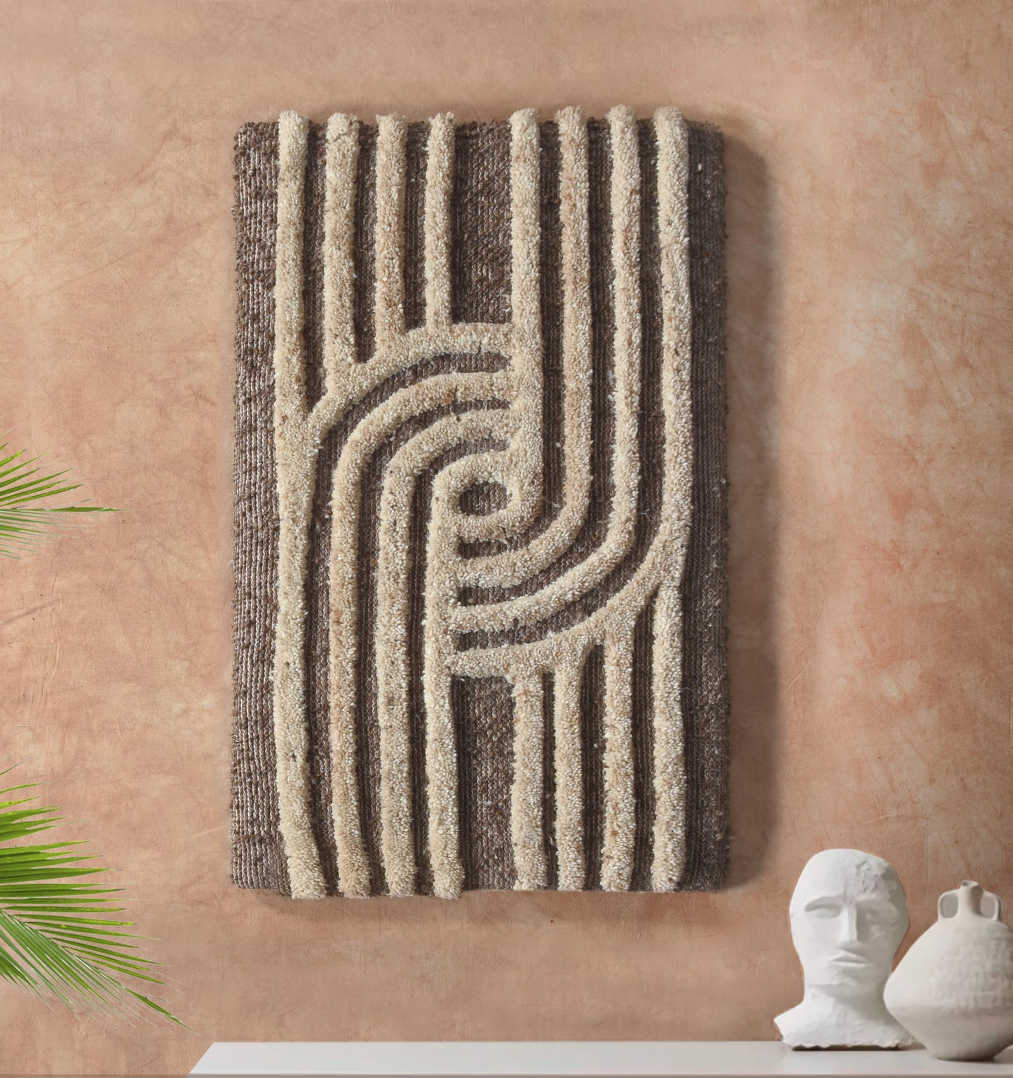 MAMEDOT WALL ART AND MISGAV WALL ART - BROWN/BEIGE- HAND WOVEN / OVER TUFTED - WOOL & MDF