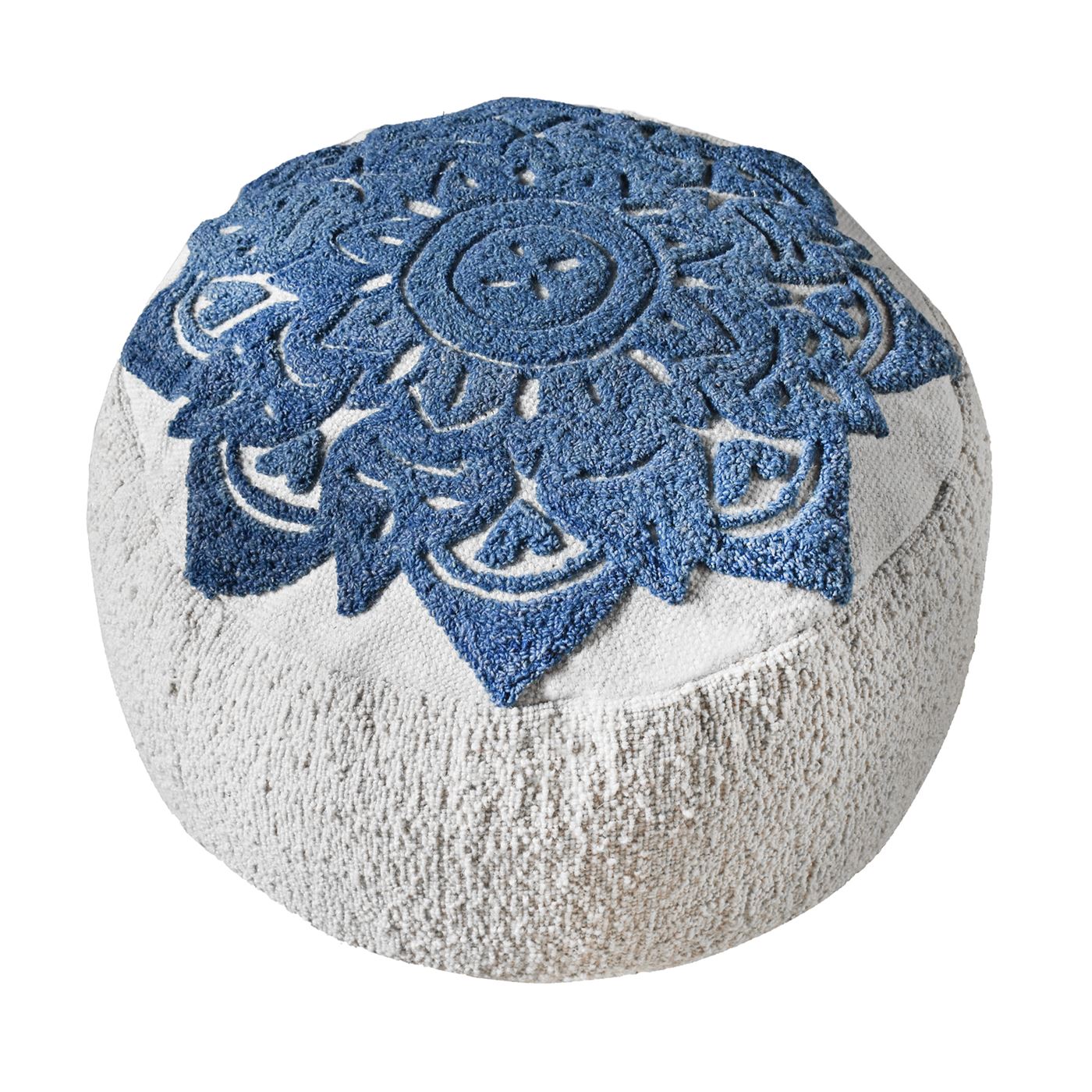 Miura Pouf, Wool, Natural White, Blue, Hand woven, All Loop