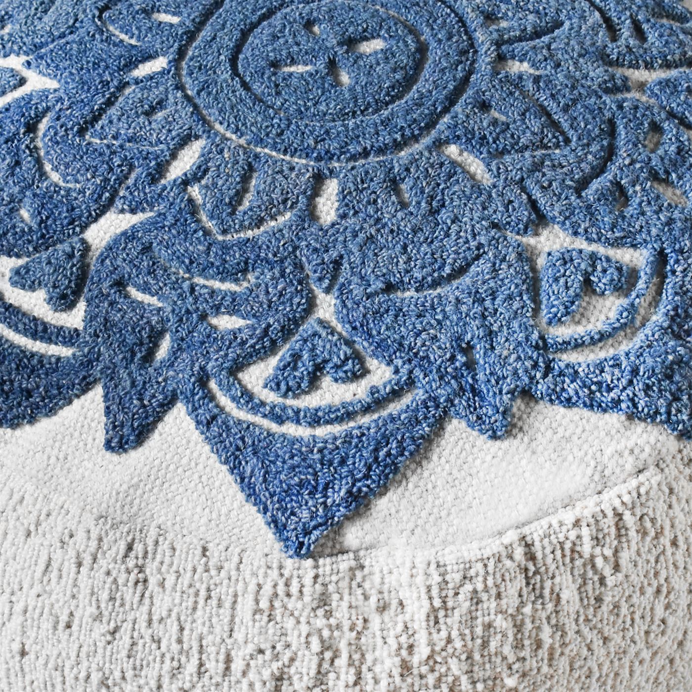 Miura Pouf, Wool, Natural White, Blue, Hand woven, All Loop