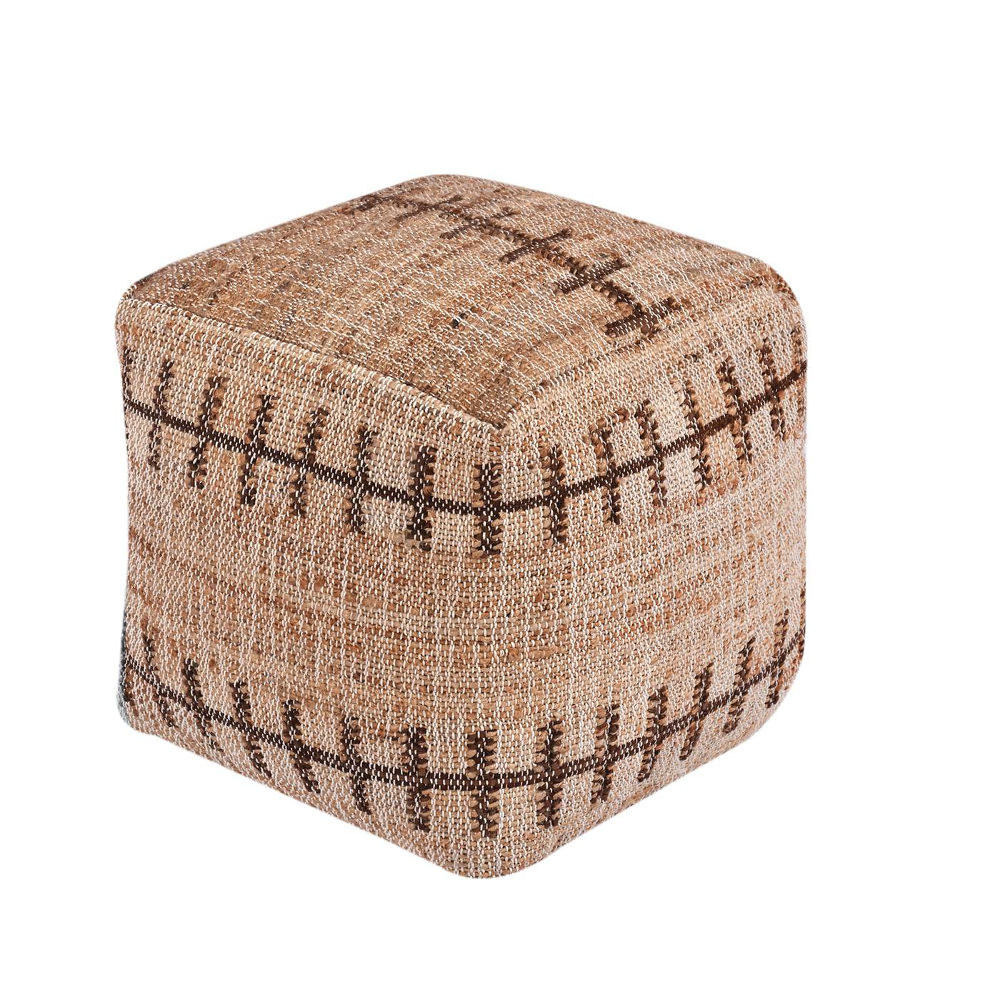 Monterey Pouf, 40x40x40 cm, Natural, Brown, Jute, Leather, Punja Kelim, Punja, Flat Weave