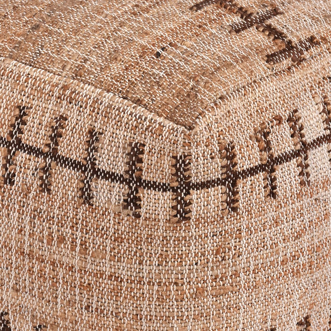 Monterey Pouf, 40x40x40 cm, Natural, Brown, Jute, Leather, Punja Kelim, Punja, Flat Weave