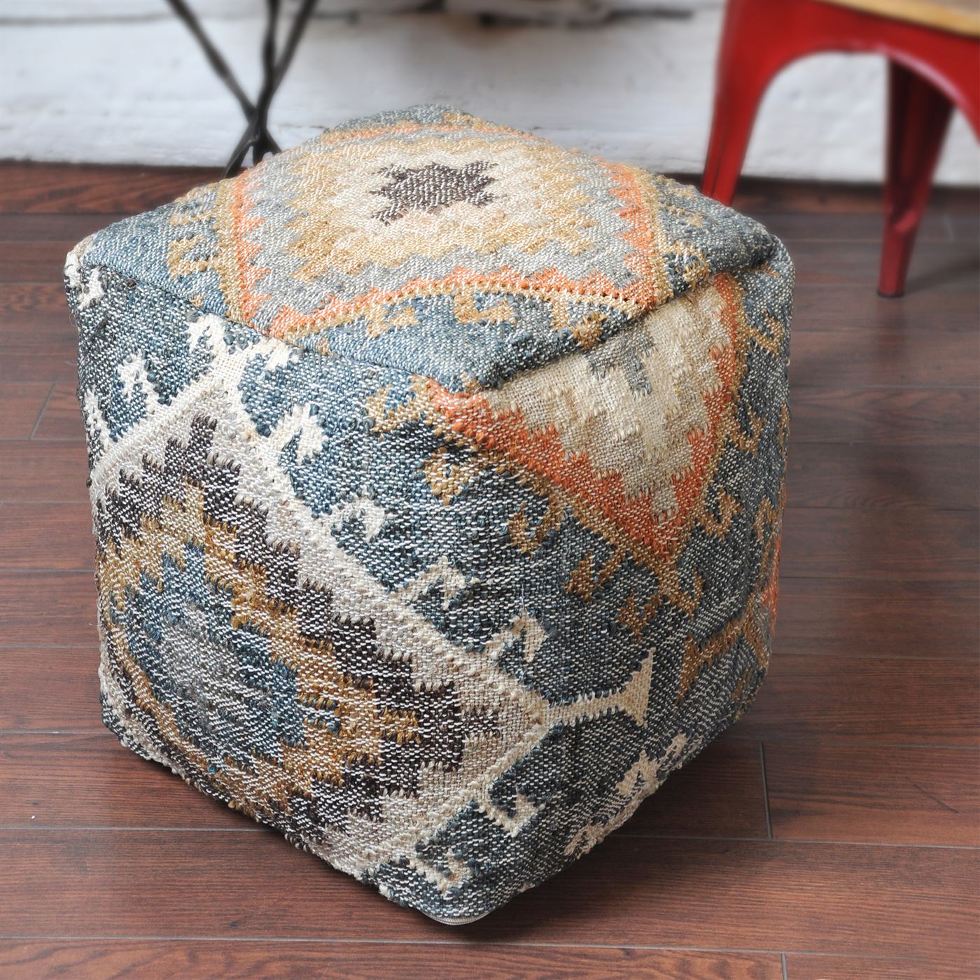 Morie Pouf, Hemp, Multi, Punja, Flat Weave