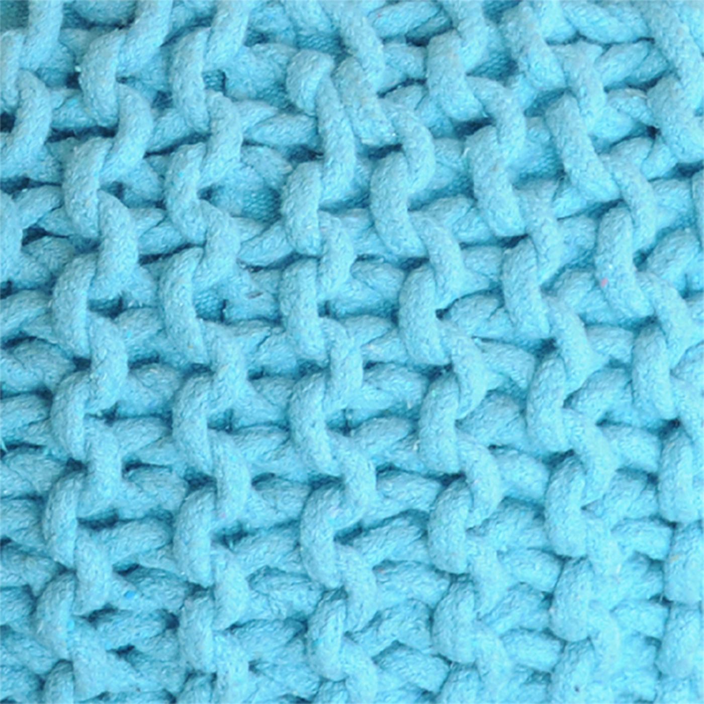 Moro Round Pouf, Cotton, Aqua, Hm Knitted, Flat Weave
