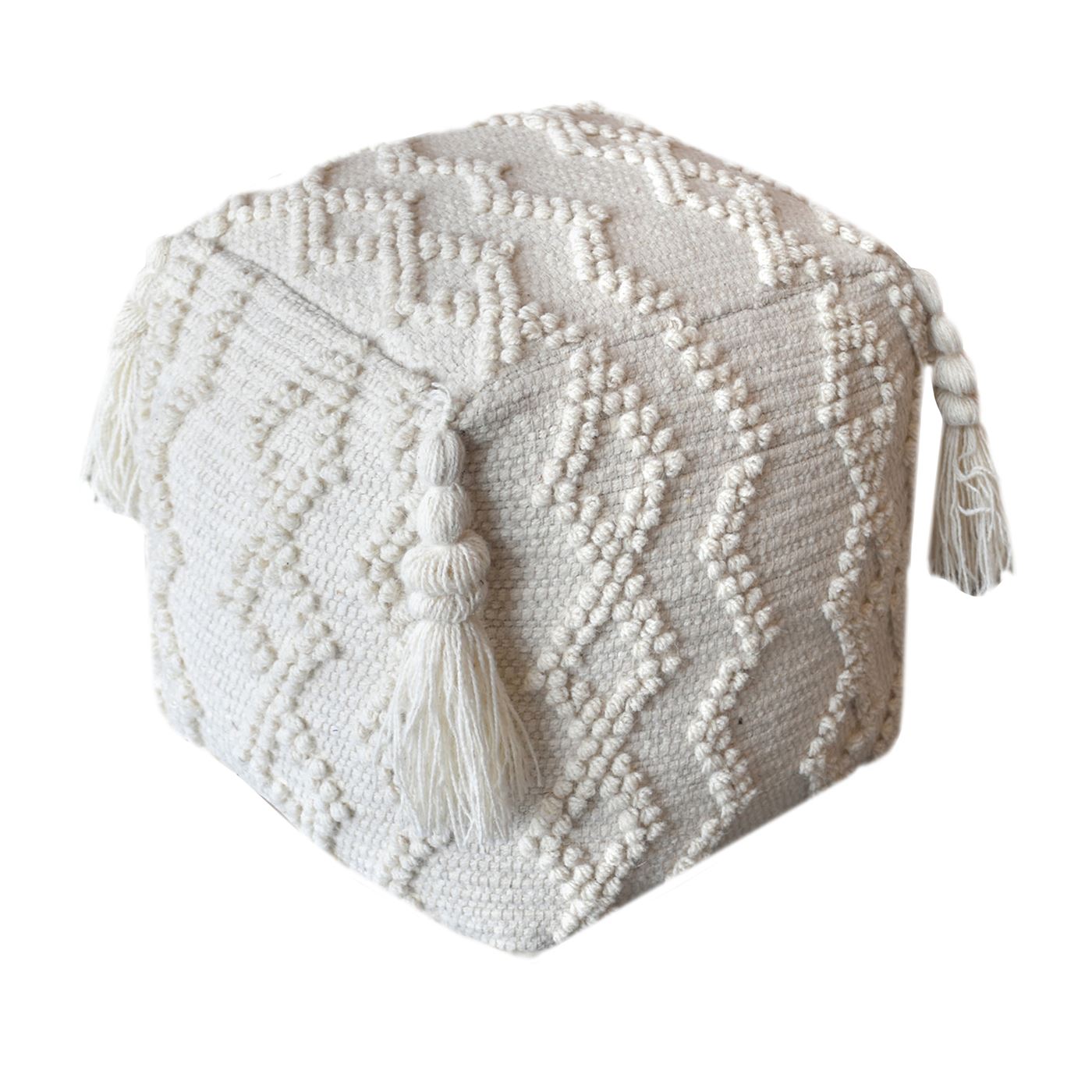 Narden Pouf, Wool, Natural White