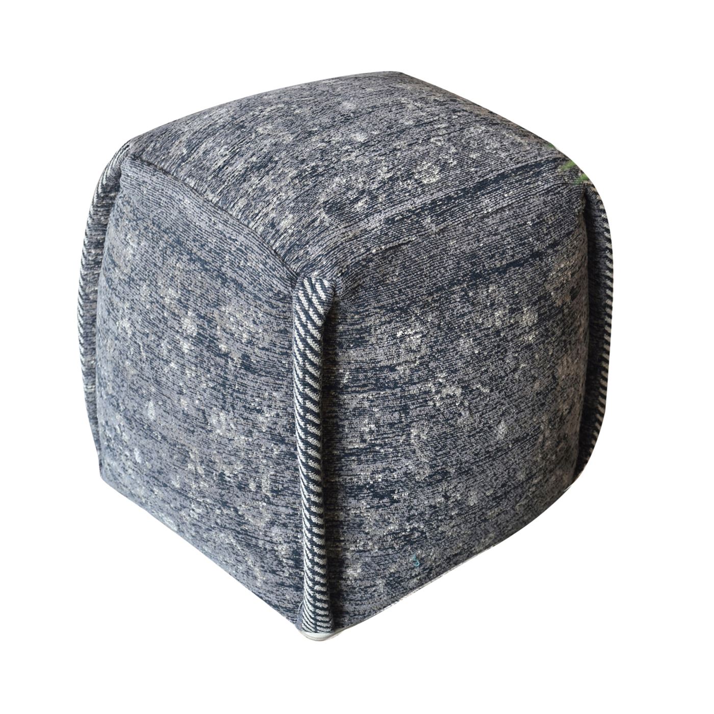 Navia Pouf, Cotton Chenille, Grey, Jaquard Durry, Flat Weave