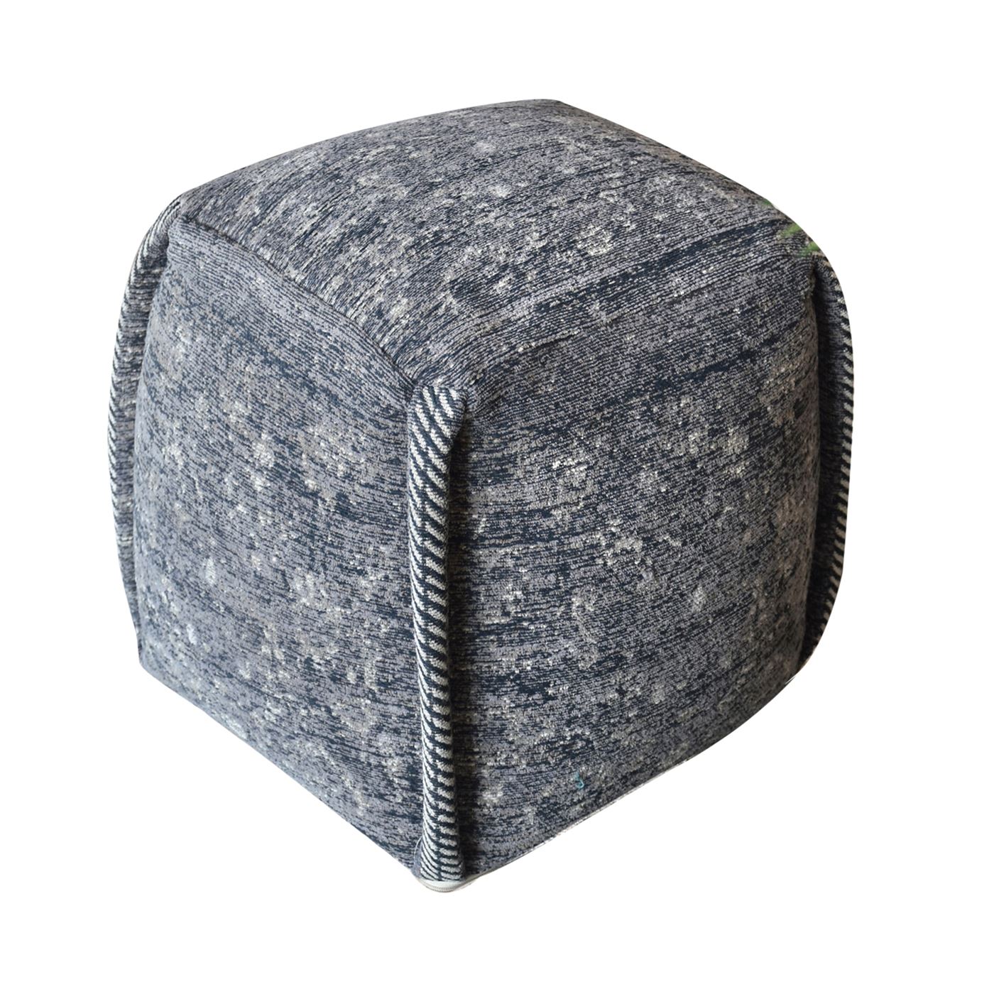 Navia Pouf, Cotton Chenille, Grey, Jaquard Durry, Flat Weave 