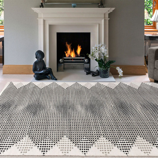 Area Rug, Bedroom Rug, Living Room Rug, Living Area Rug, Indian Rug, Office Carpet, Office Rug, Shop Rug Online, Wool, Natural White, Grey, Charcoal, Pitloom, Flat Weave, traditional