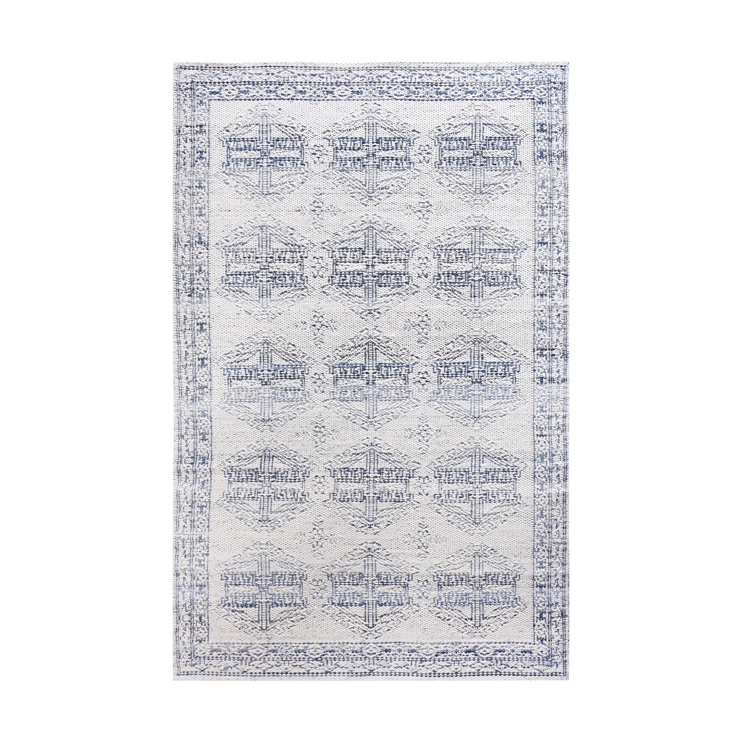 NISHE RUG - IVORY/BLUE - JACQUARD WOVEN - COTTON DENIM/WOOL