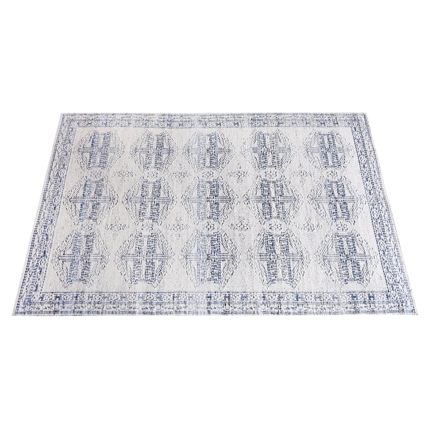 NISHE RUG - IVORY/BLUE - JACQUARD WOVEN - COTTON DENIM/WOOL