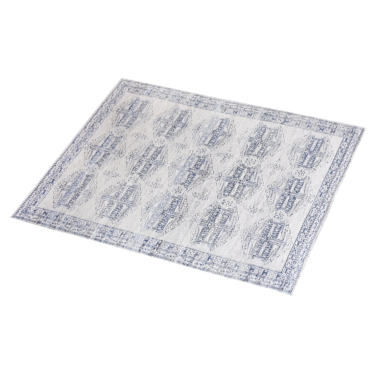 NISHE RUG - IVORY/BLUE - JACQUARD WOVEN - COTTON DENIM/WOOL