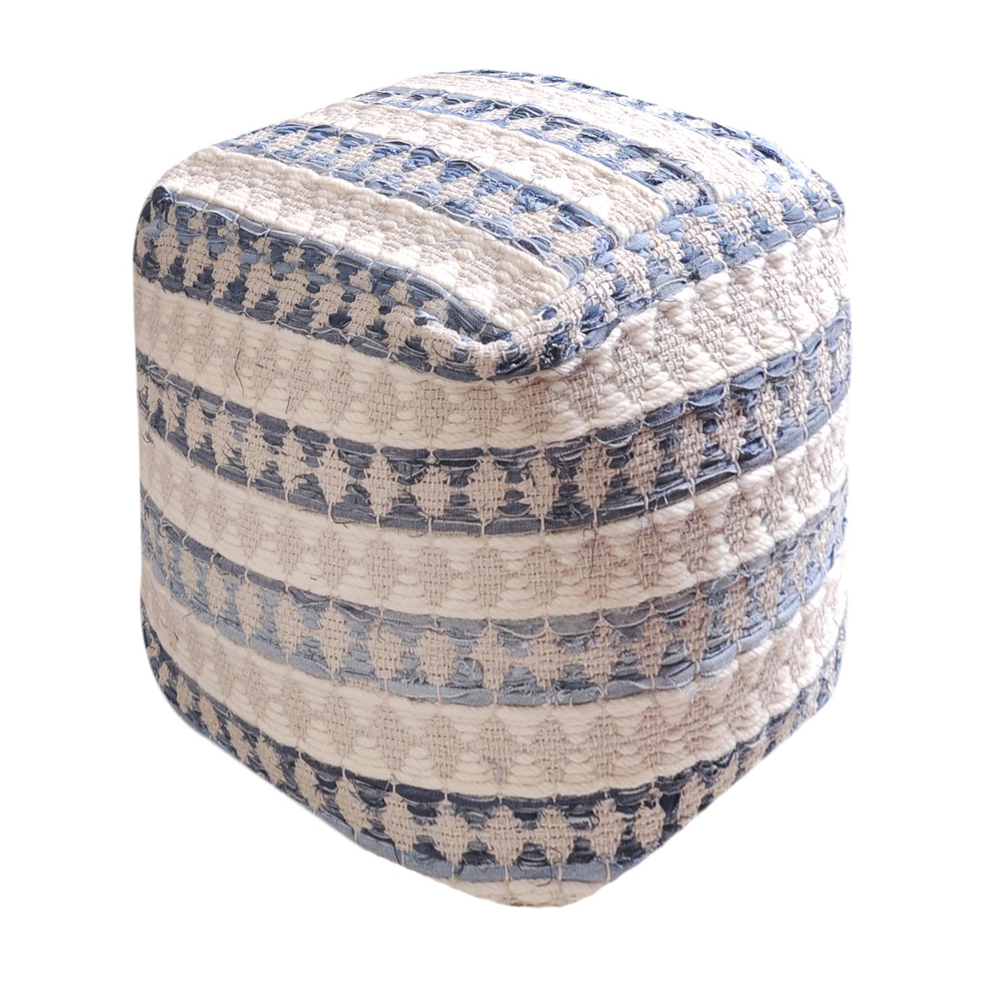 Numire Pouf, Wool, Denim, Natural White,Blue, Pitloom, Flat Weave
