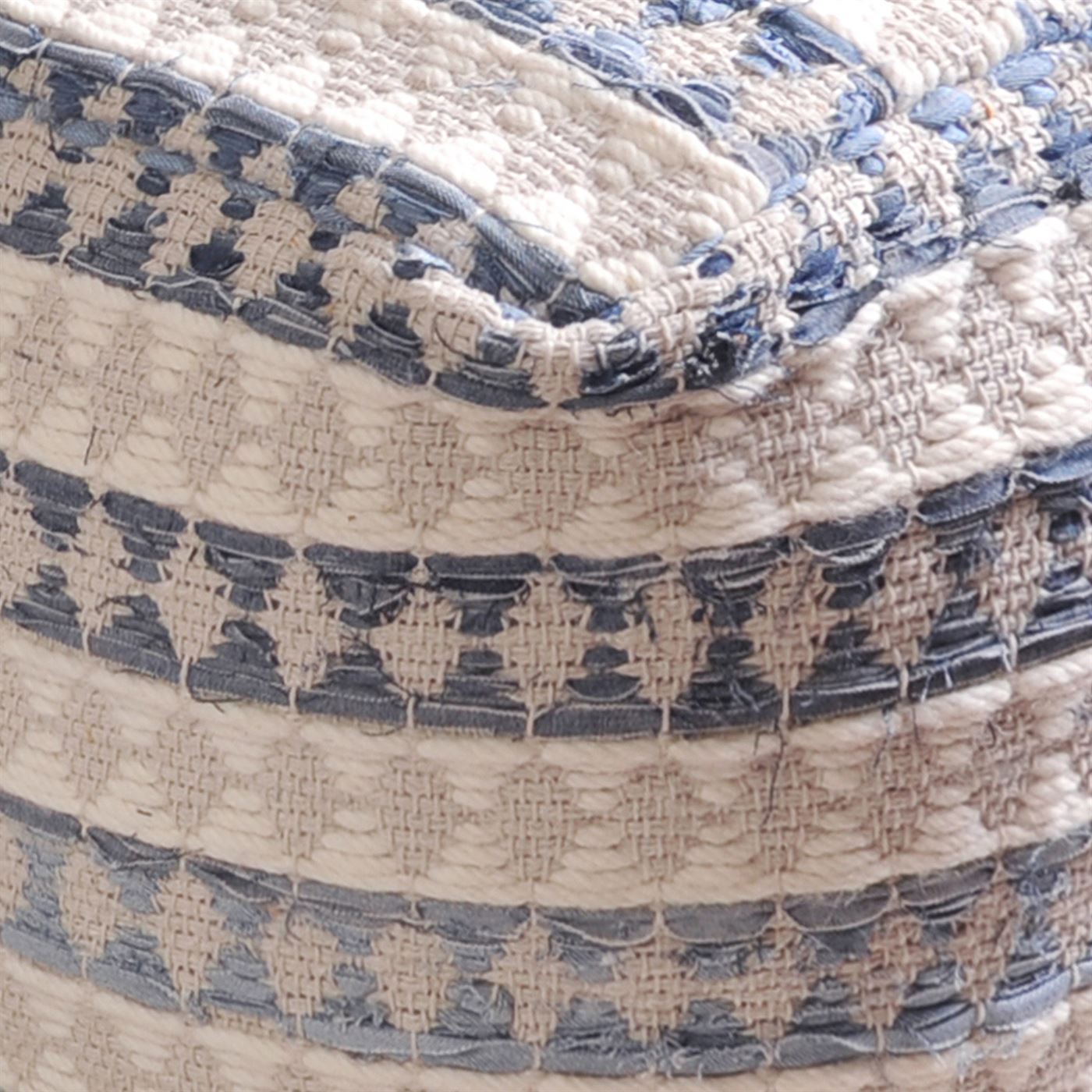 Numire Pouf, Wool, Denim, Natural White,Blue, Pitloom, Flat Weave