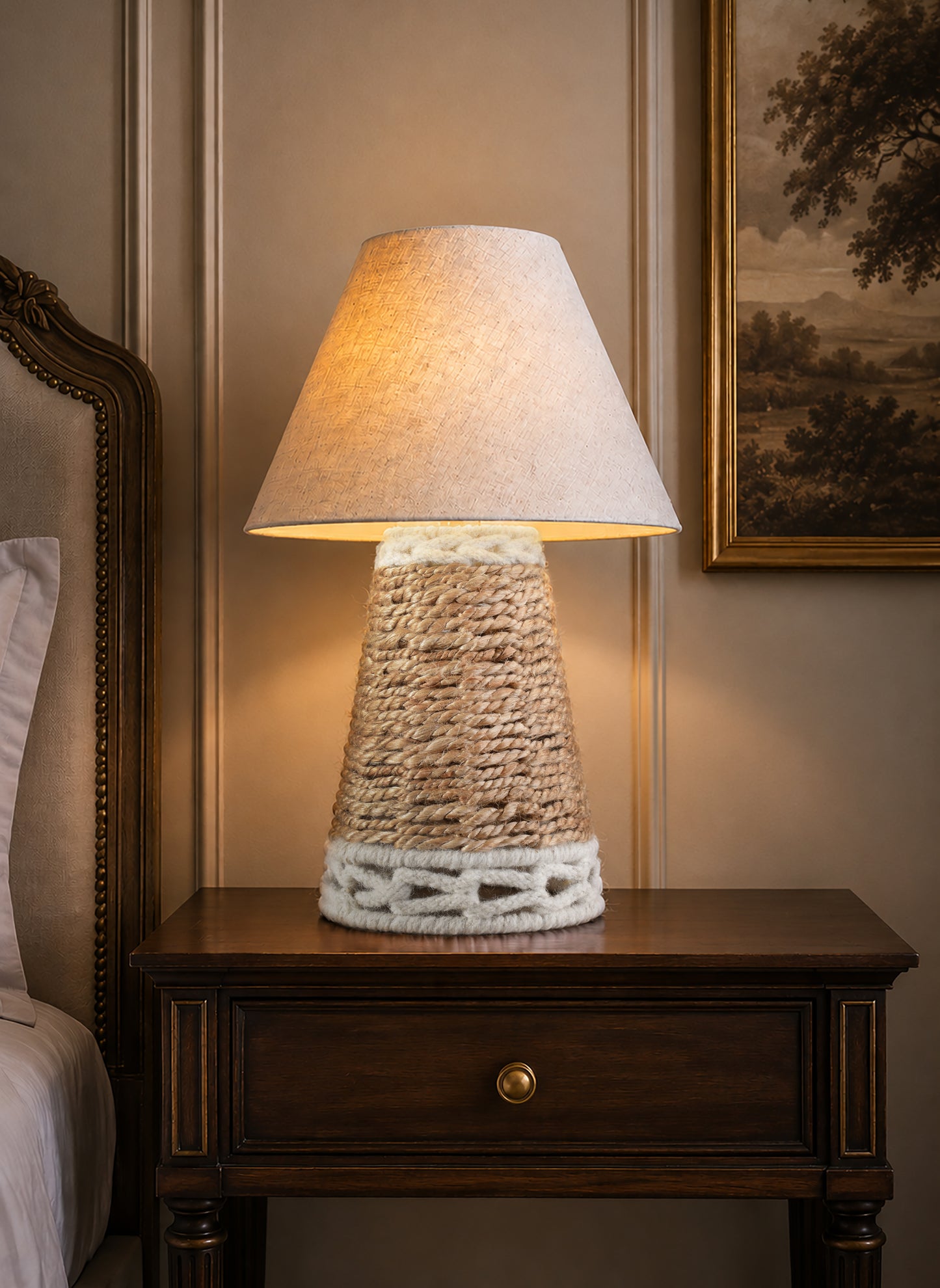 NALEN TABLE LAMP - NATURAL/IVORY - HAND MADE - JUTE/WOOL