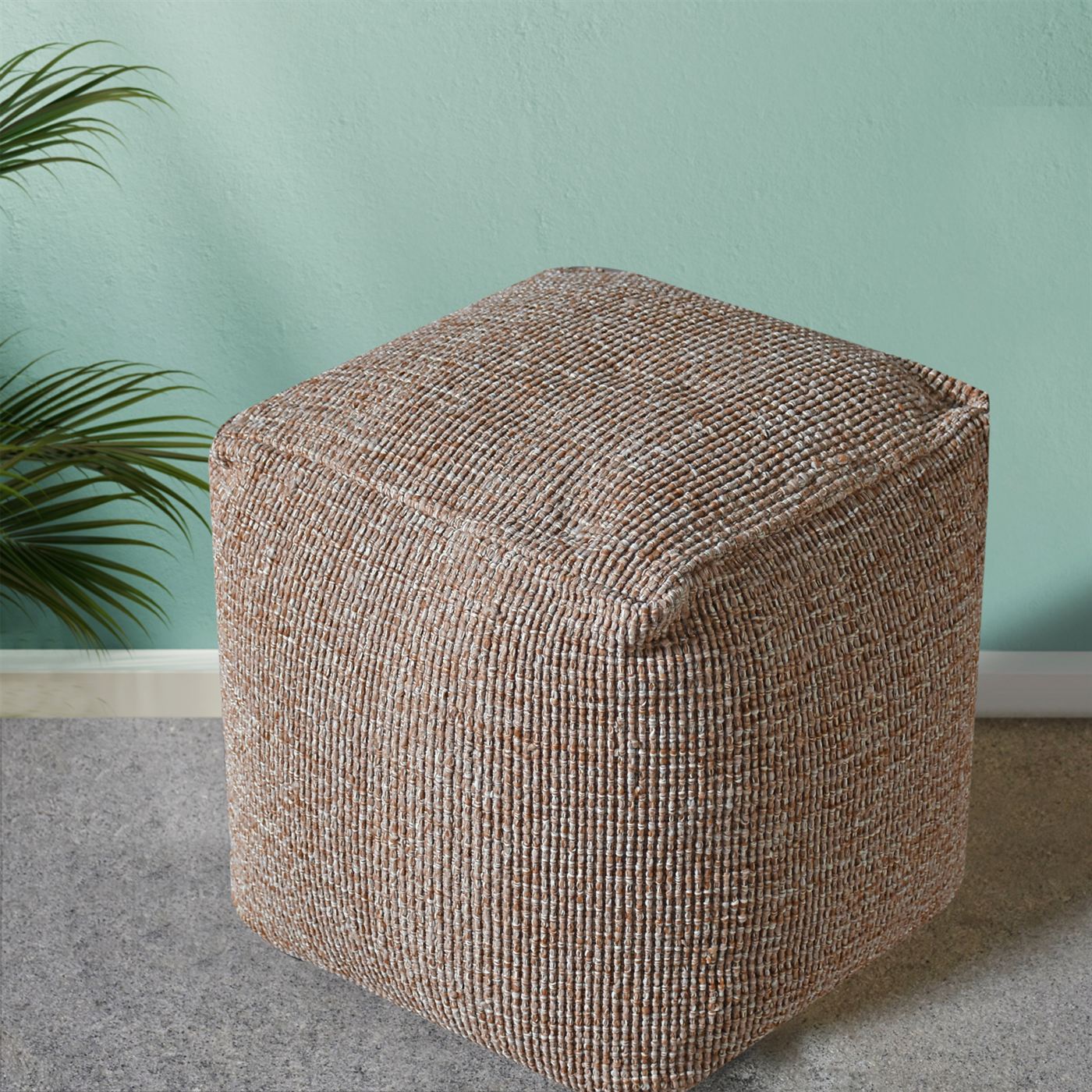 Ohrid Pouf, Polypropylene, Lt. Brown, Hand woven, All Loop