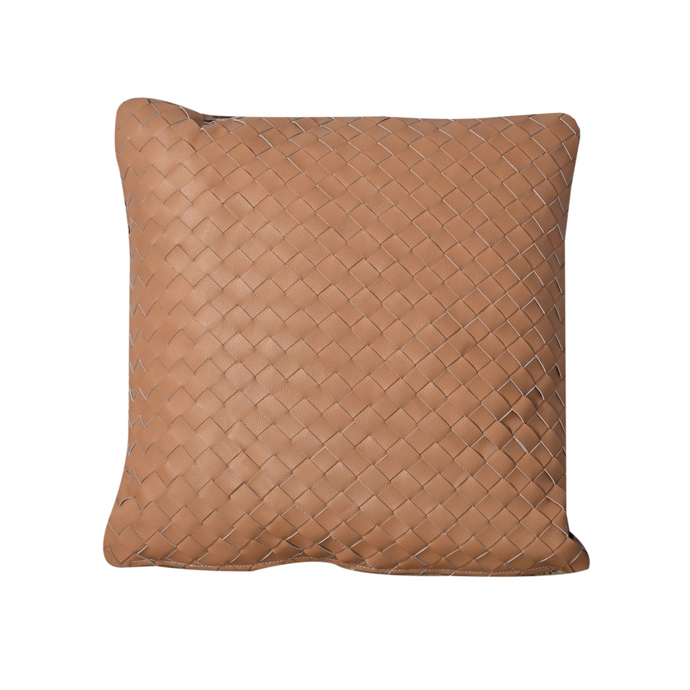 Opava Cushion, Leather, Beige, Hm Stitching, Flat Weave