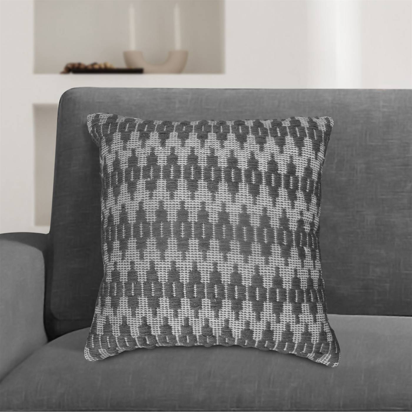 Osbert Cushion, 45x45 cm, Grey, Natural White, PET, Hand Woven, Pitloom, Flat Weave