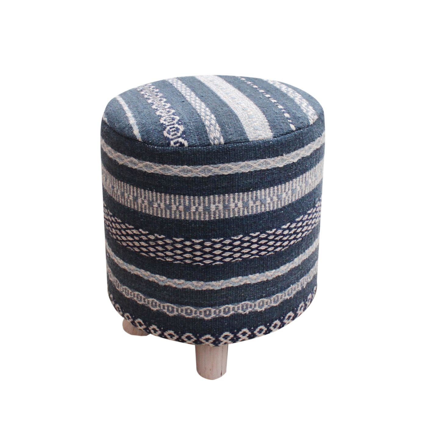 Osenovo Round Stool, Wool, Navy, Pitloom, Flat Weave
