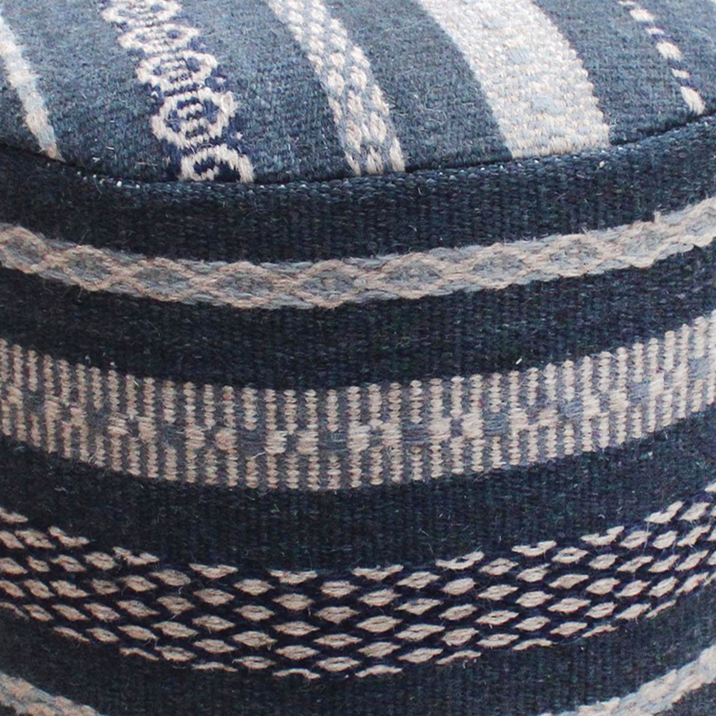 Osenovo Round Stool, Wool, Navy, Pitloom, Flat Weave