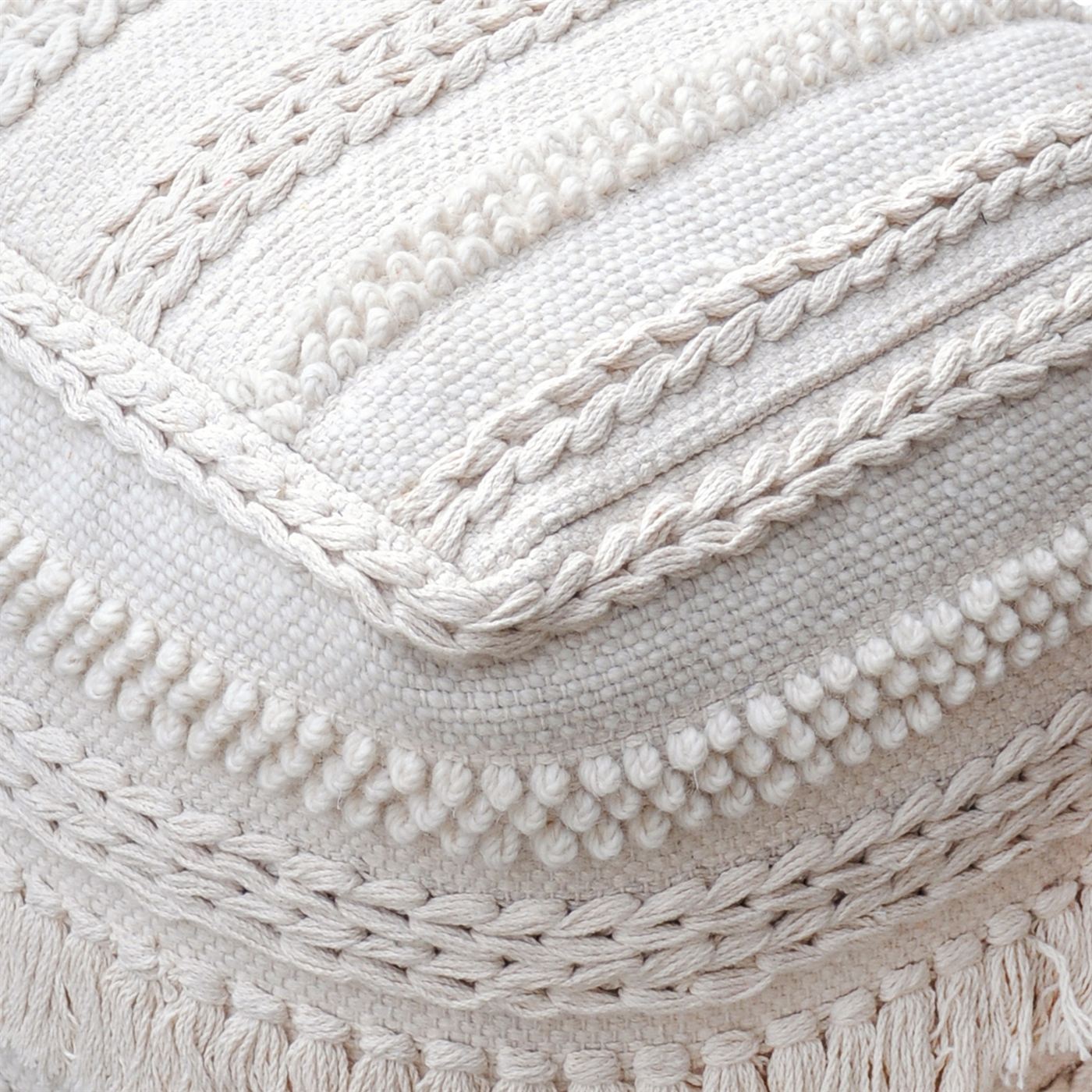 Pamir Pouf, Wool, Cotton, Natural White, Pitloom, All Loop