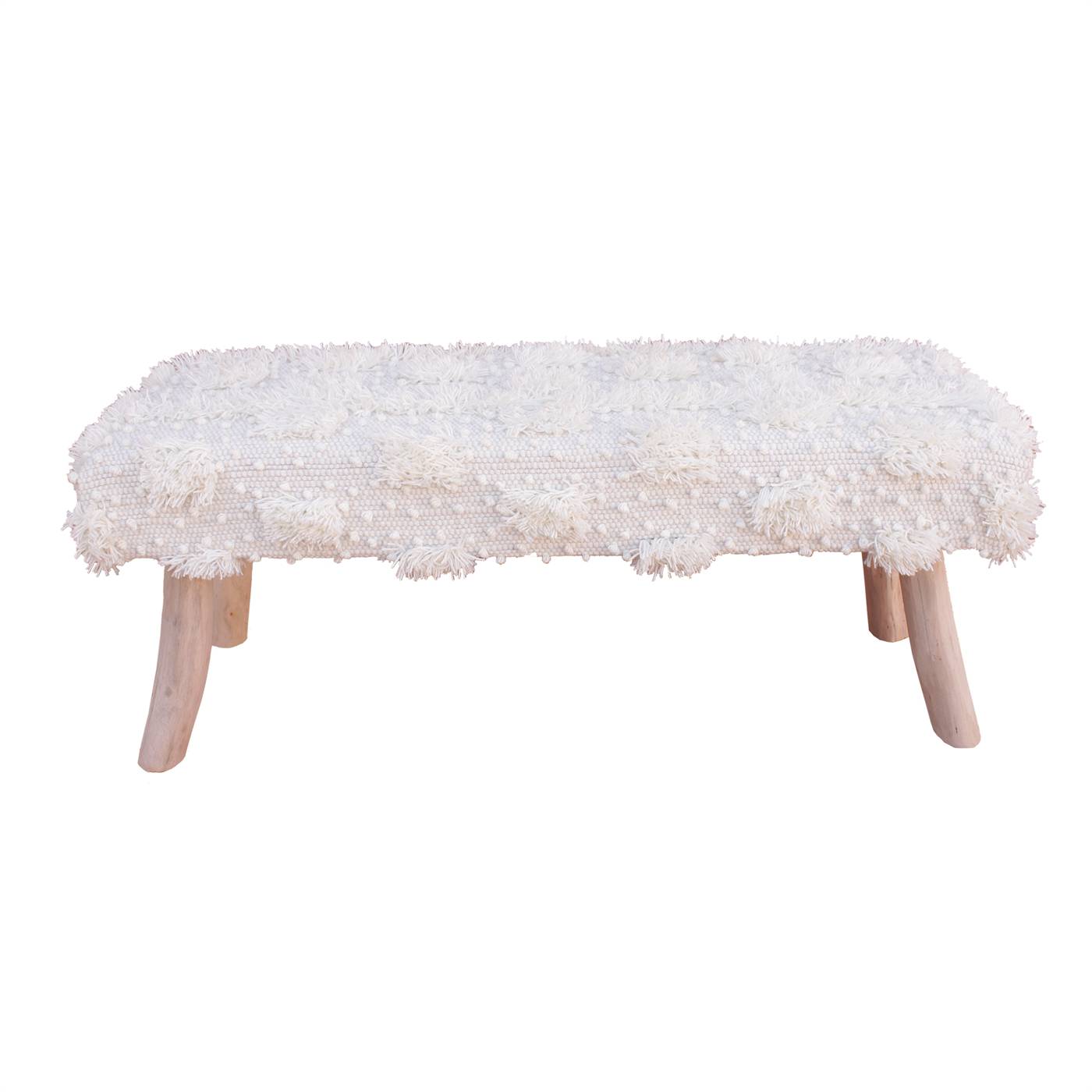 Parkin Bench, 120x40x50 cm, Natural White, Wool, Hand Woven, Pitloom, Cut And Loop