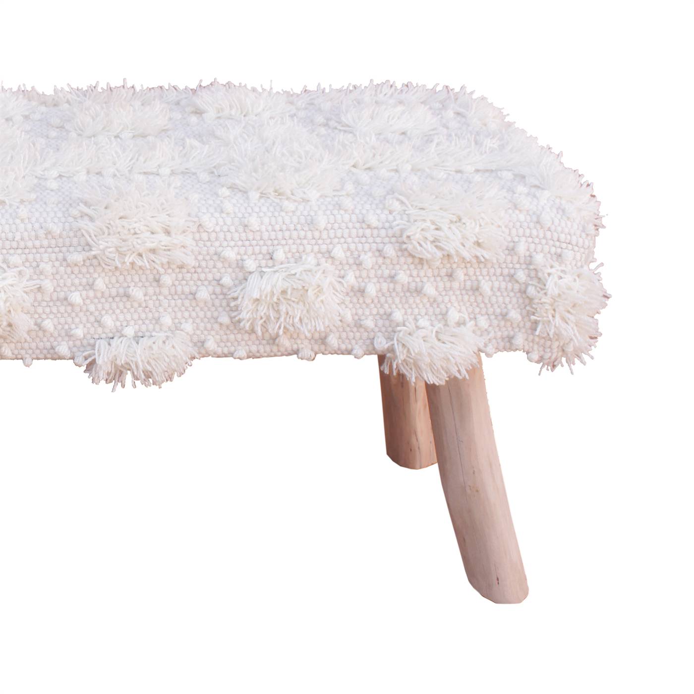Parkin Bench, 120x40x50 cm, Natural White, Wool, Hand Woven, Pitloom, Cut And Loop