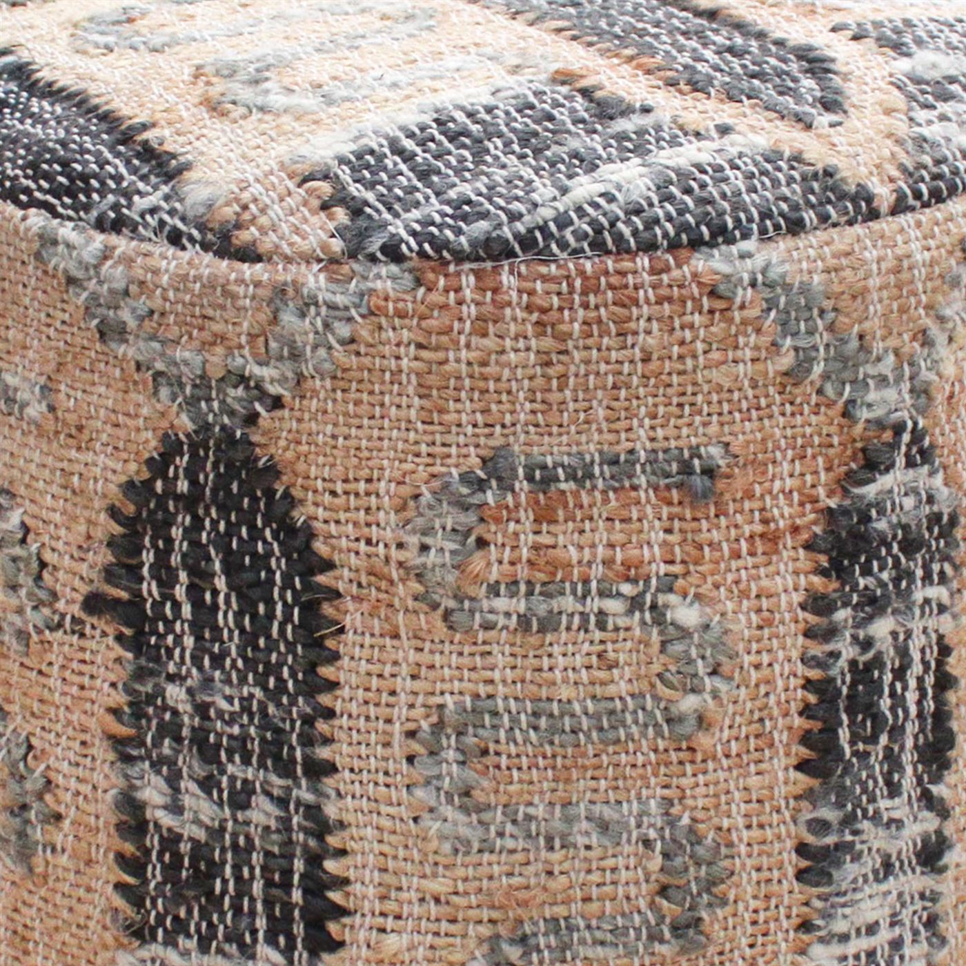 Parowan Round Stool, Jute, Wool, Natural, Charcoal, Punja, Flat Weave