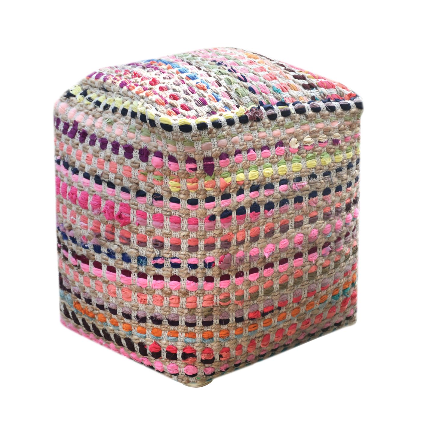 Passo Pouf , Hemp, Recycled Fabric, Multi, Natural, Pitloom, Flat Weave 