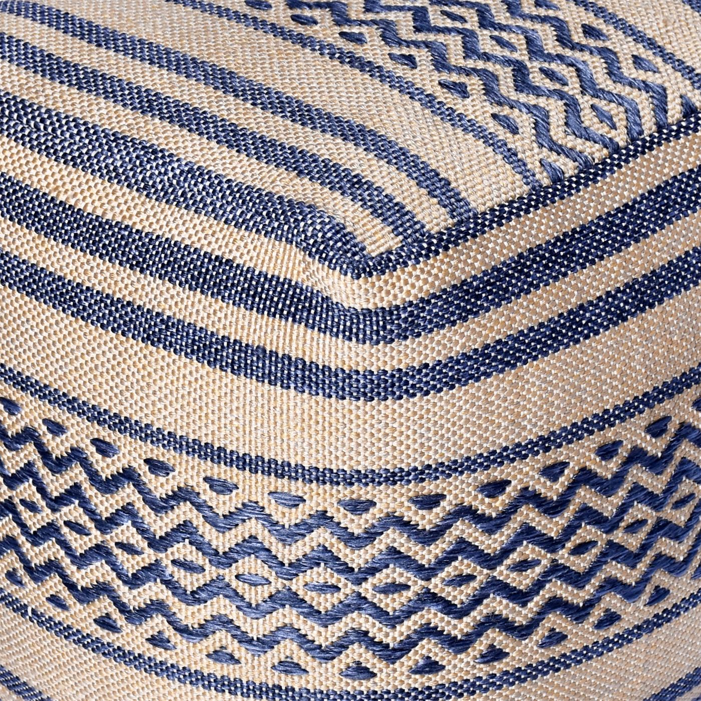 Pazar Pouf, Polypropylene, Beige,Navy, Pitloom, Flat Weave