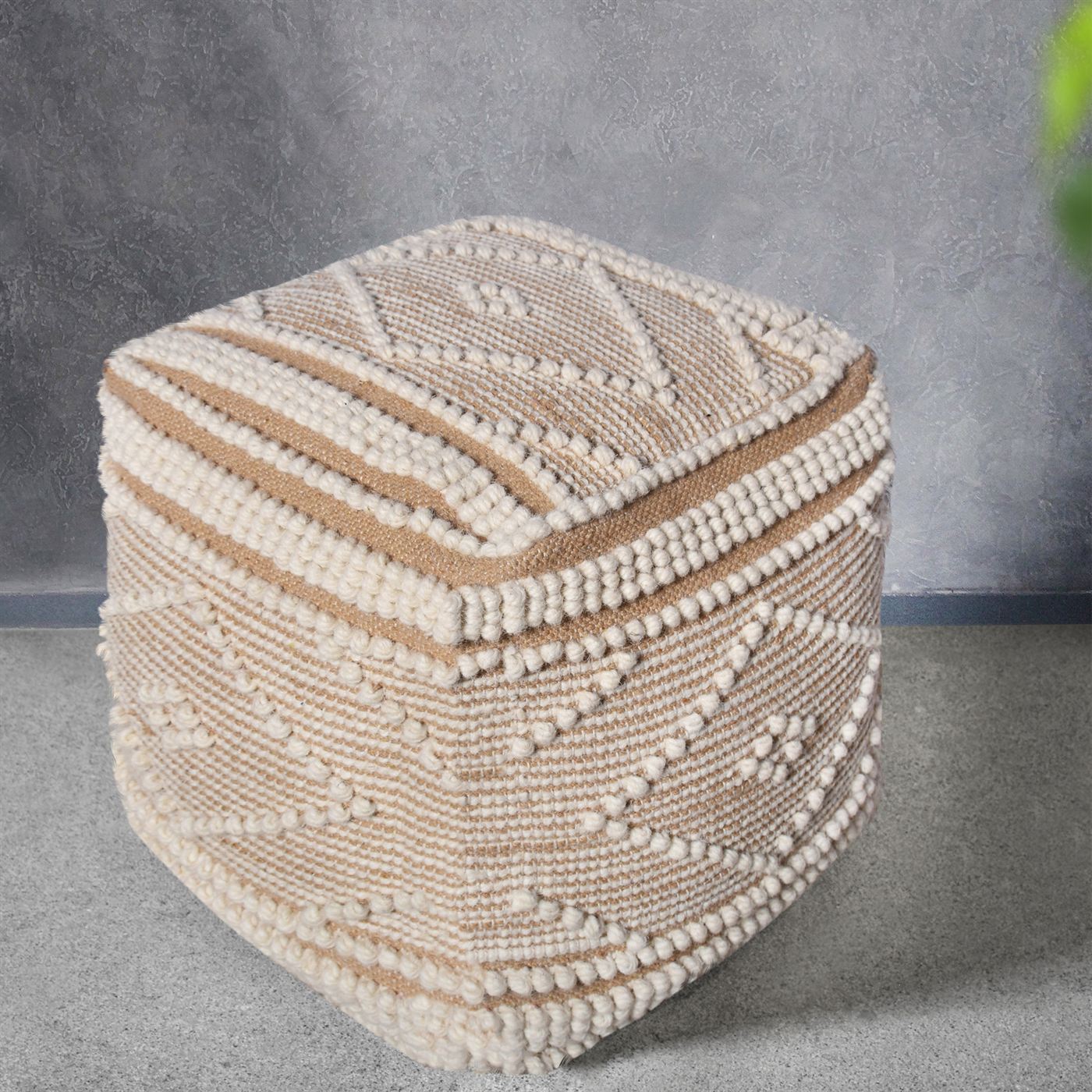 Pennine Pouf, Wool, Cotton, Natural White, Beige, Pitloom, All Loop